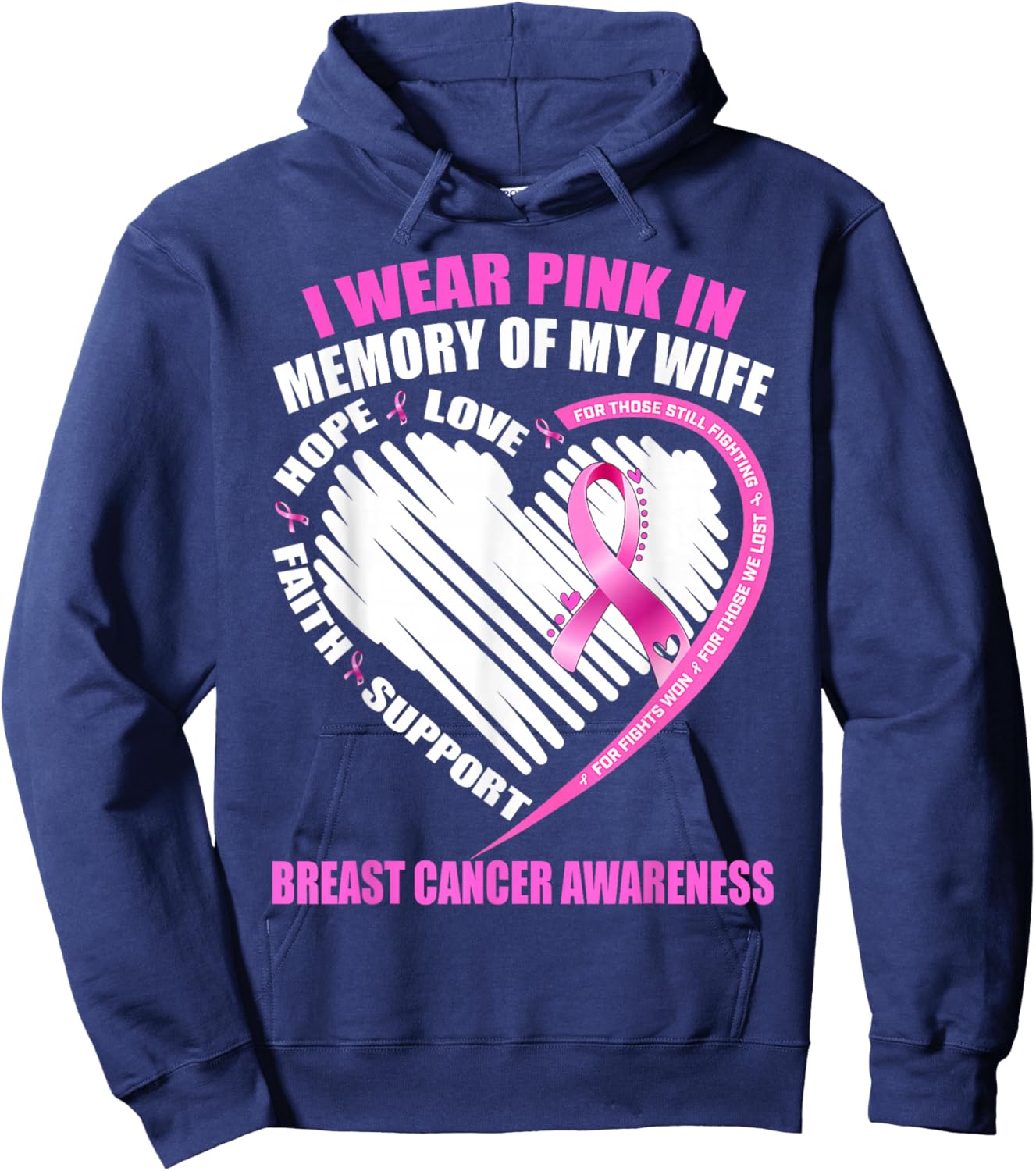 Gift I Wear Pink In Memory Of Wife Breast Cancer Awareness Hoodie - Hoodie | Navy