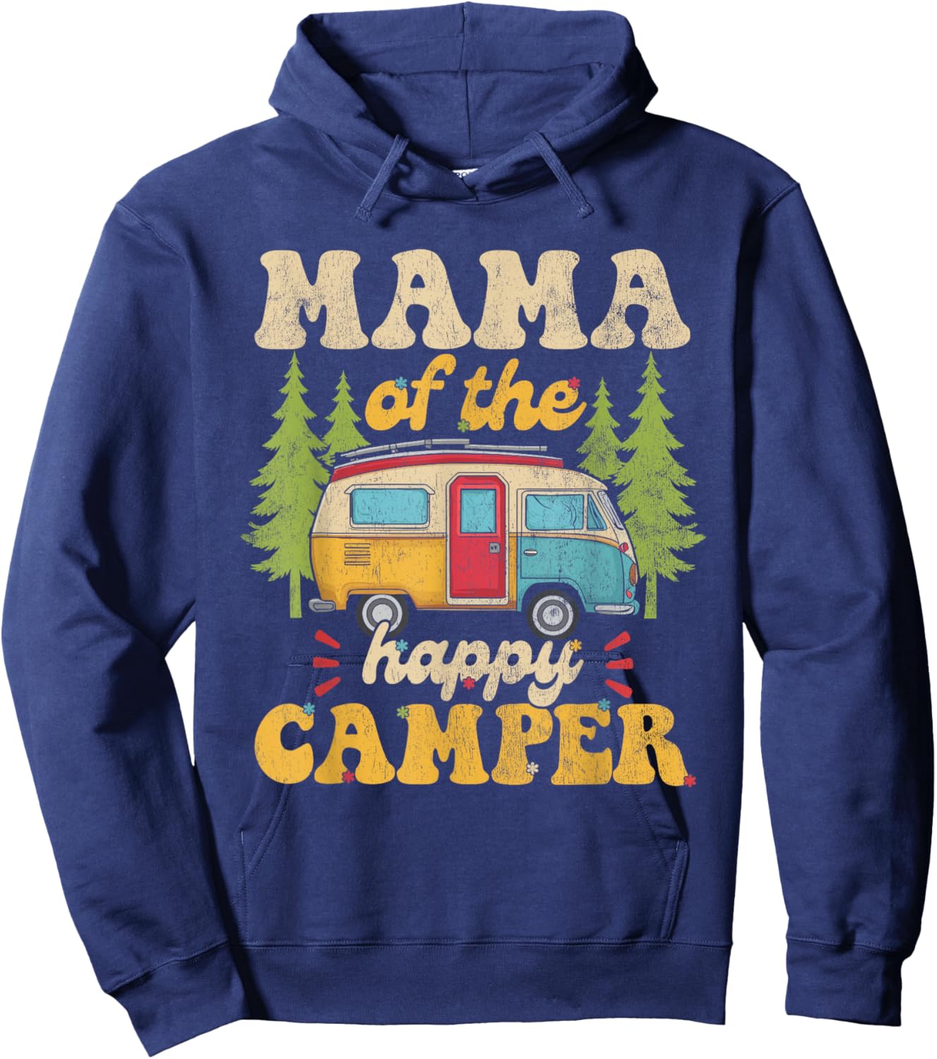 Mama of Happy Camper 1st Birthday Party Retro Mama Hoodie - Hoodie | Navy