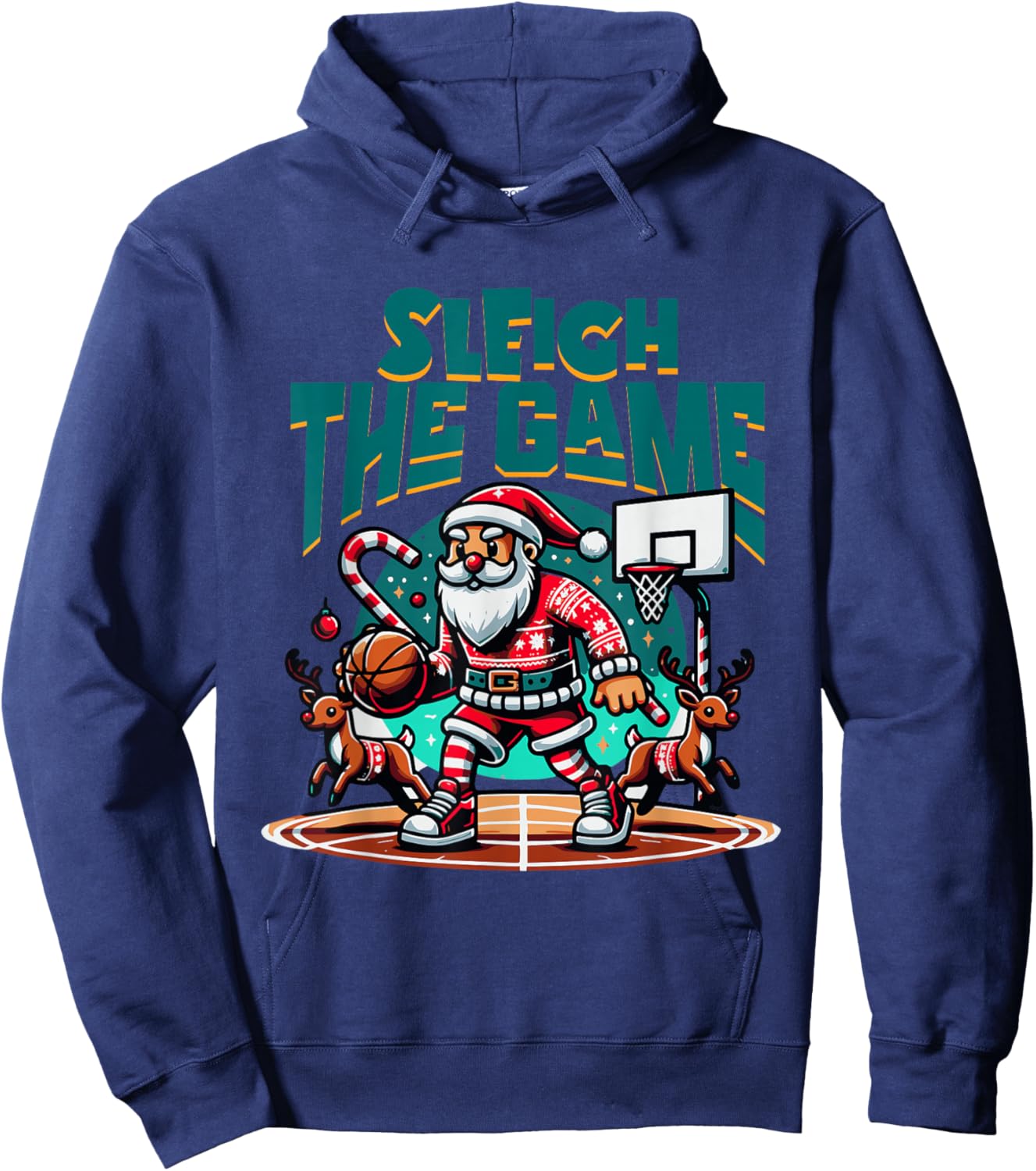 Santa Claus Plays Basketball- Christmas Xmas Boys Kids Teens Hoodie - Hoodie | Navy
