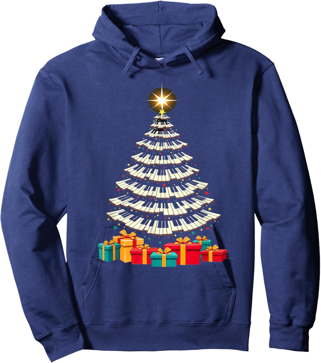 Christmas Tree Piano Keyboard Holiday Music Lover Design Hoodie - Hoodie | Navy