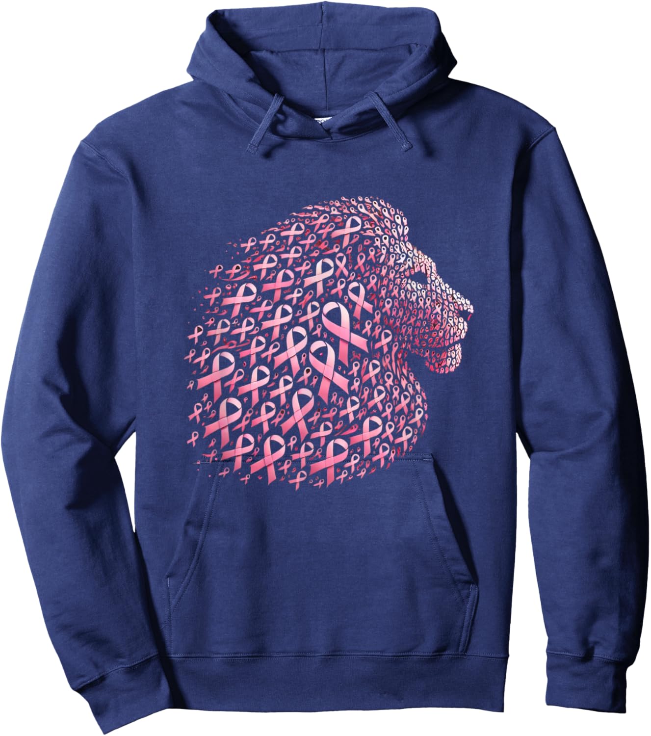 Cute Lion Pink Ribbon Breast Cancer Awareness October Month Hoodie - Hoodie | Navy