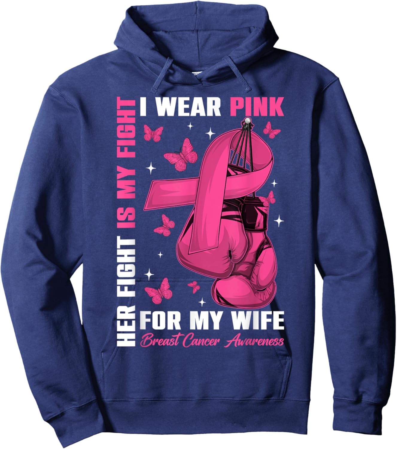 I Wear Pink For My Wife Breast Cancer Awareness Boxing Glove Hoodie - Hoodie | Navy