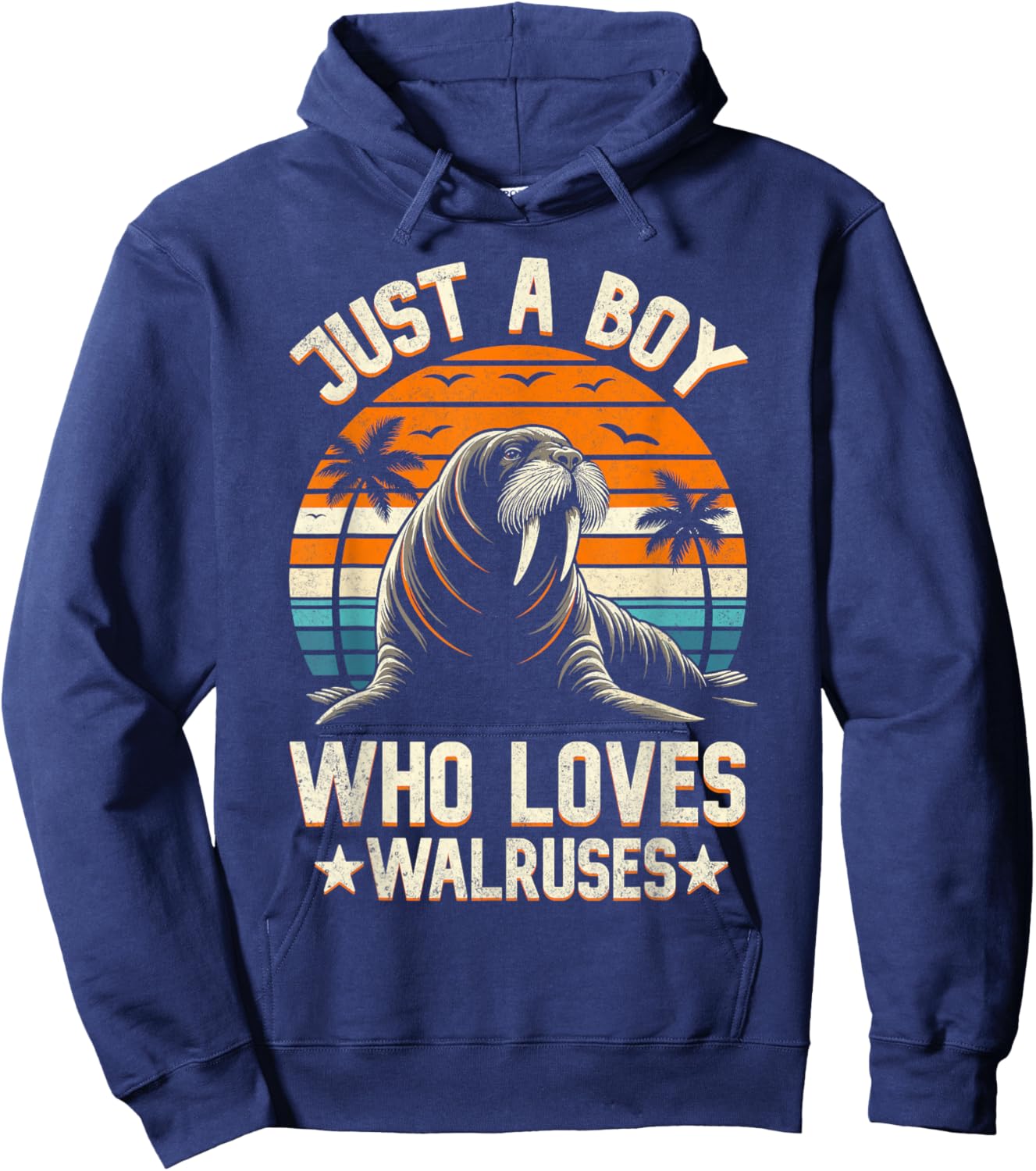 Just a Boy Who Loves Walrus Shirt Funny Sea Animal Lover Hoodie - Hoodie | Navy