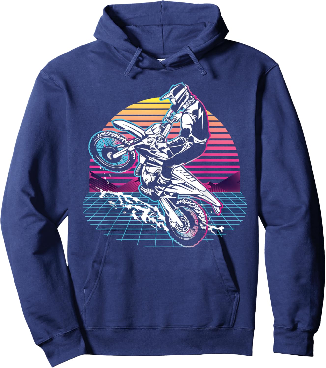 Dirt Bike Rider MX Biker Motocross 80s 90s Retro Hoodie - Hoodie | Navy