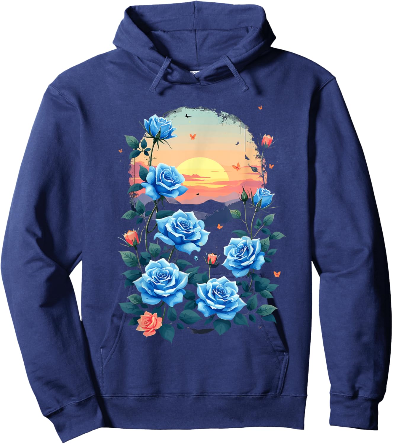 Blue Rose Garden - Vintage Sunset Serenity Hoodie - Hoodie | Navy