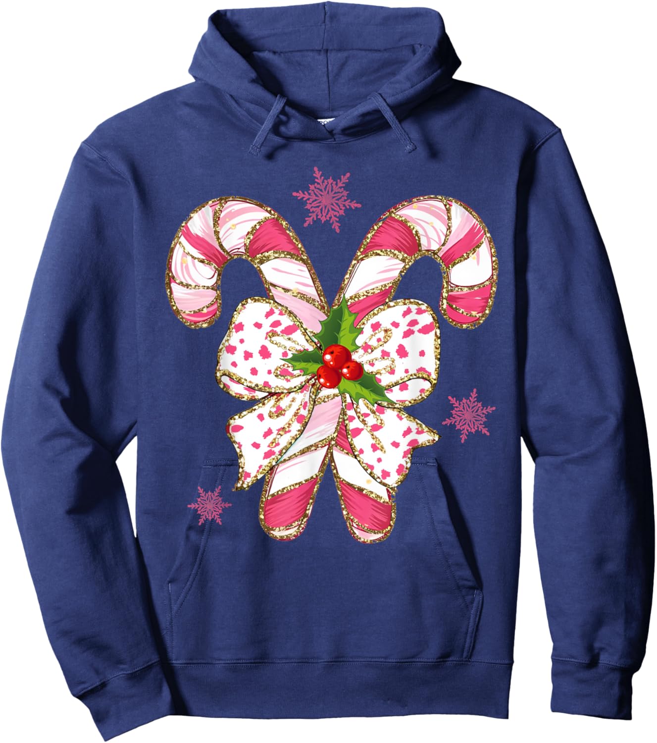 Christmas Candy Cane Coquette Bow Christmas Girls Hoodie - Hoodie | Navy