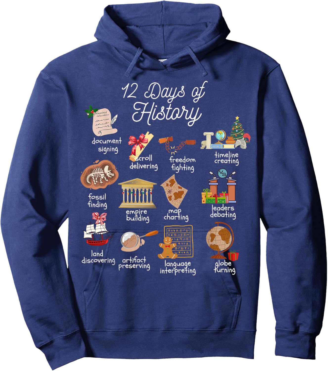 12 Day Of History Teacher Christmas Social Studies Student Hoodie - Hoodie | Navy