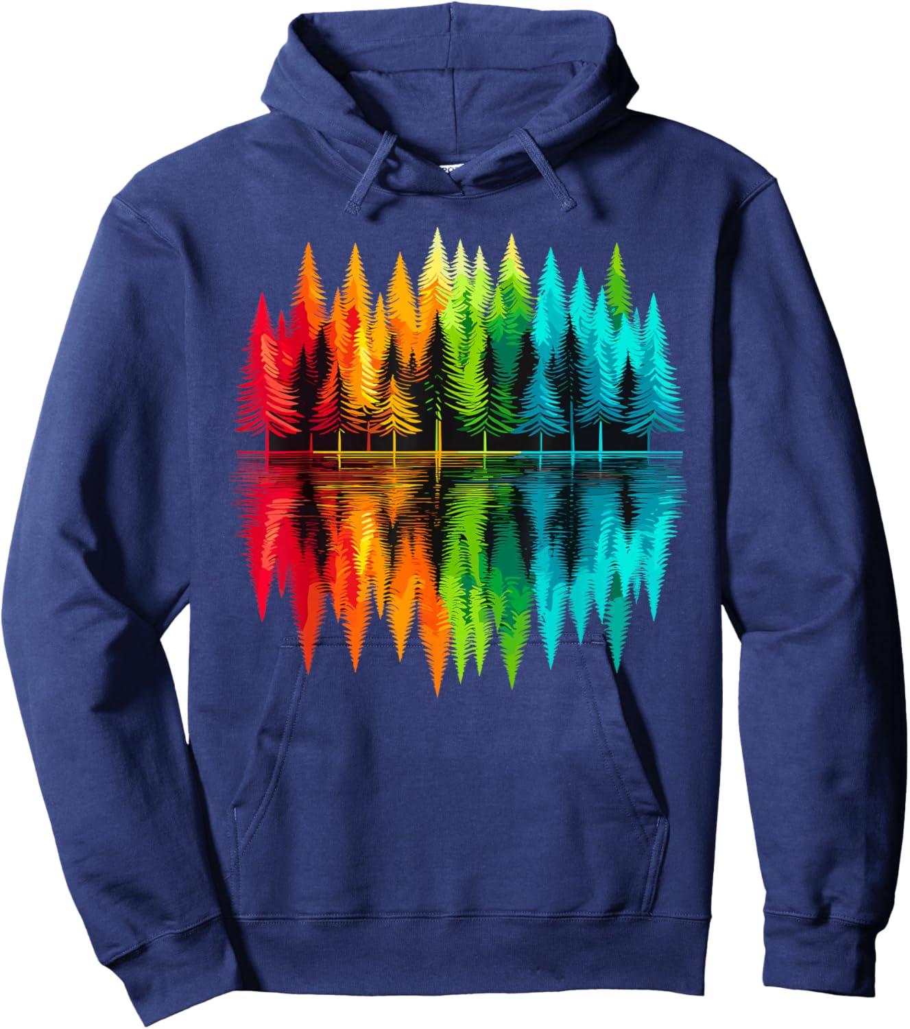 Colorful Trees Nature Landscape -Adults , Black, Small, Short Sleeve, Polyester 100%, Nature Themed, Outdoor Adventure Hoodie - Hoodie | Navy