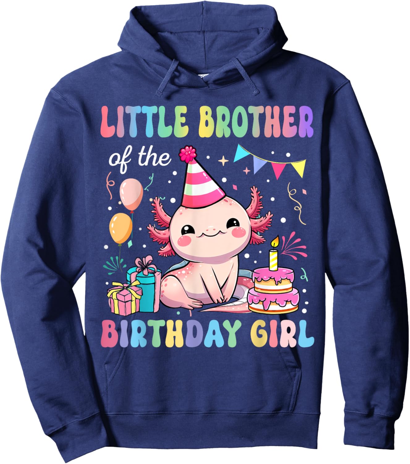 Little Brother Of The Birthday Girl Axolotl Bday Party Hoodie - Hoodie | Navy