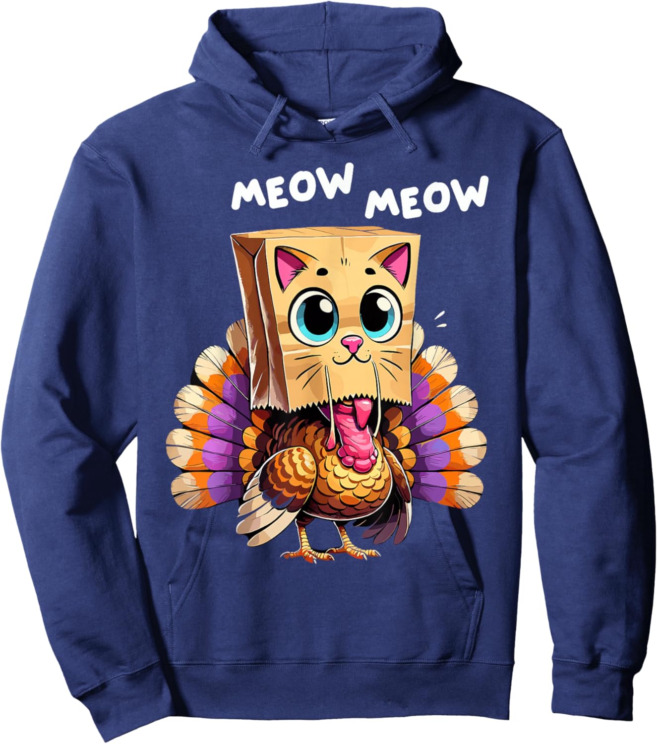 Turkey Cat Meow Thanksgiving Shirts Women Thanksgiving Gifts Hoodie - Hoodie | Navy