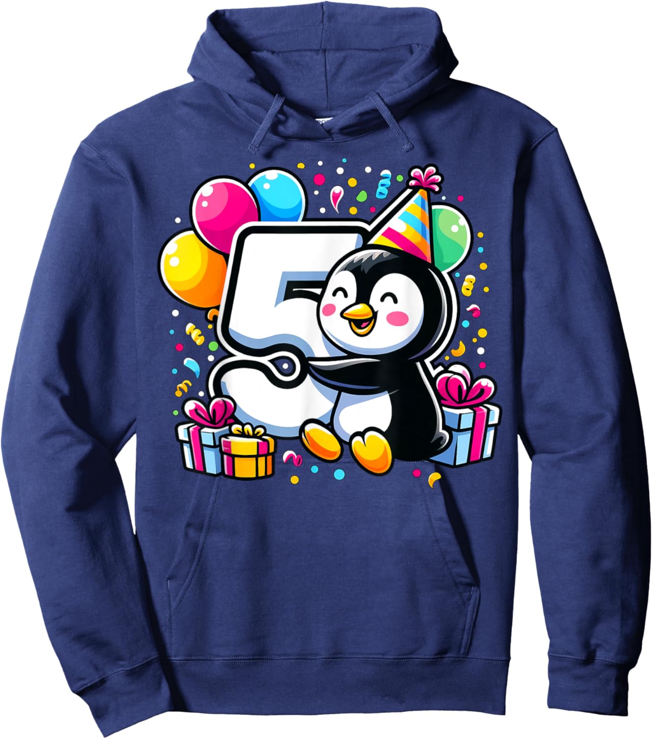 Kids Penguin Theme fifth Bday Party 5th Penguin Birthday Hoodie - Hoodie | Navy