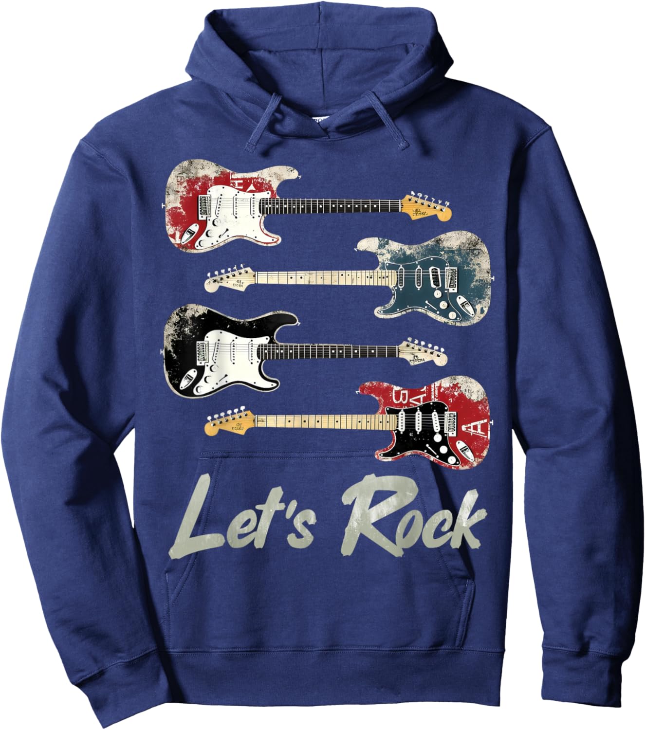 Let's Rock Vintage Guitars, Rock'n Roll Guitarist, Rock Band Hoodie - Hoodie | Navy