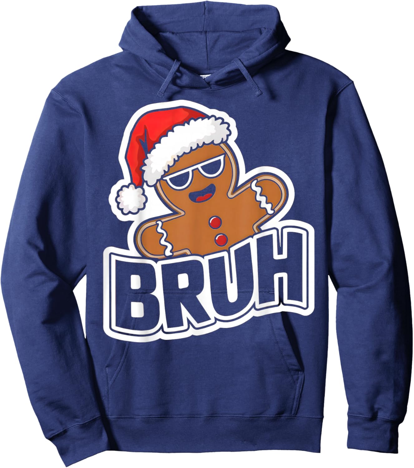 Bruh Funny Christmas Gingerbread Man Teens Boys Kids Hoodie - Hoodie | Navy