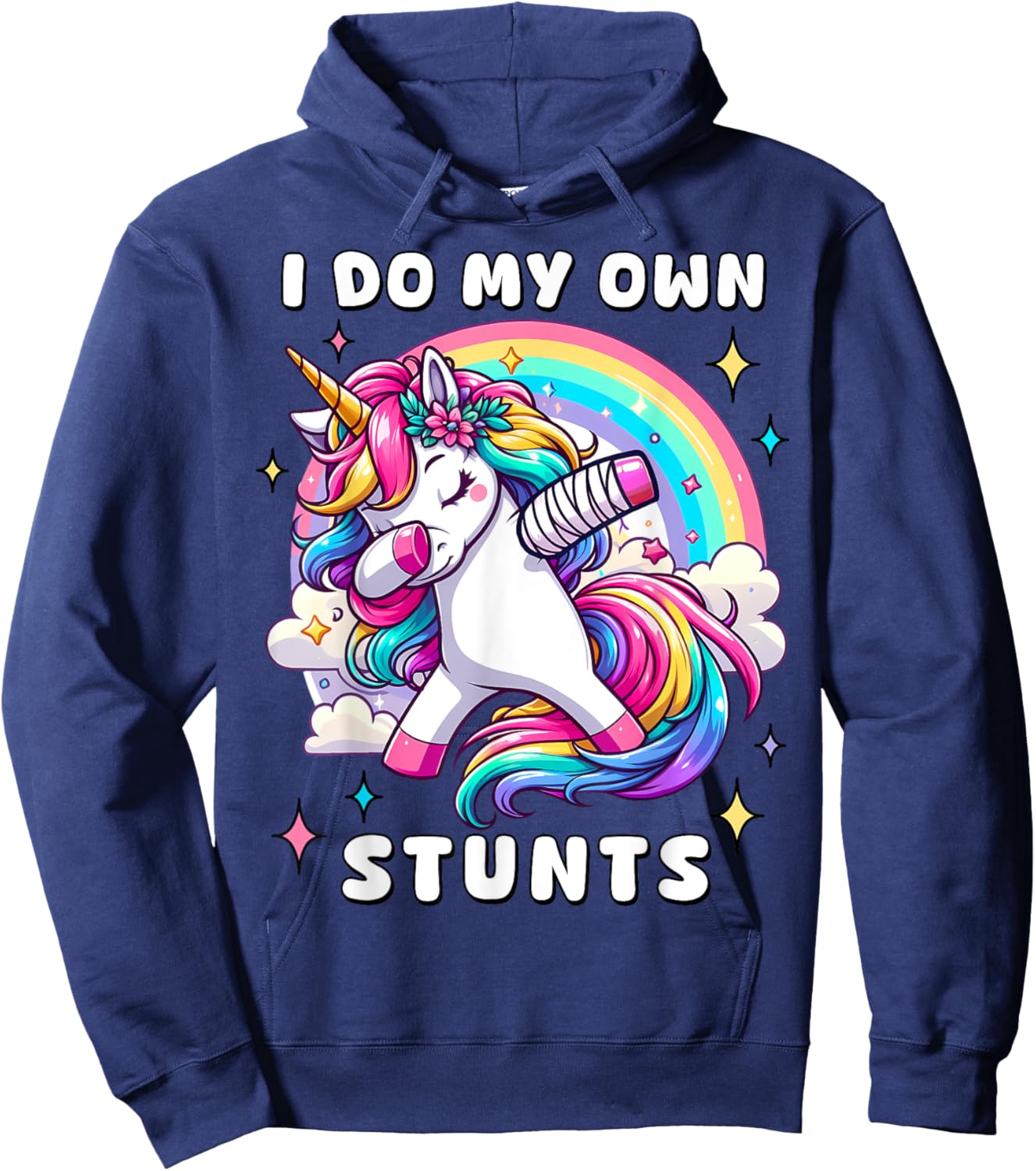I Do My Own Stunts Broken Arm Injury Rainbow Dabbing Unicorn Hoodie - Hoodie | Navy