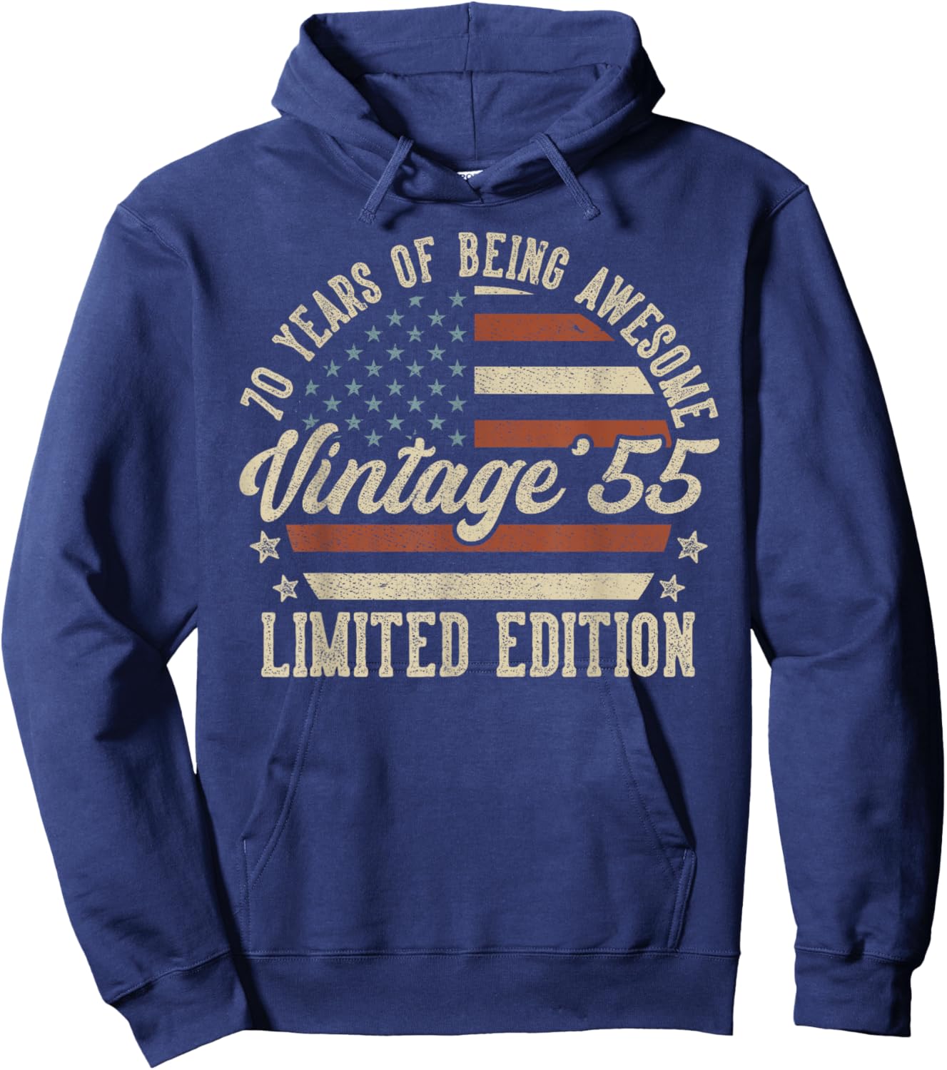 Vintage 1955 70th Birthday Gift 70 Years Old American Flag Hoodie - Hoodie | Navy