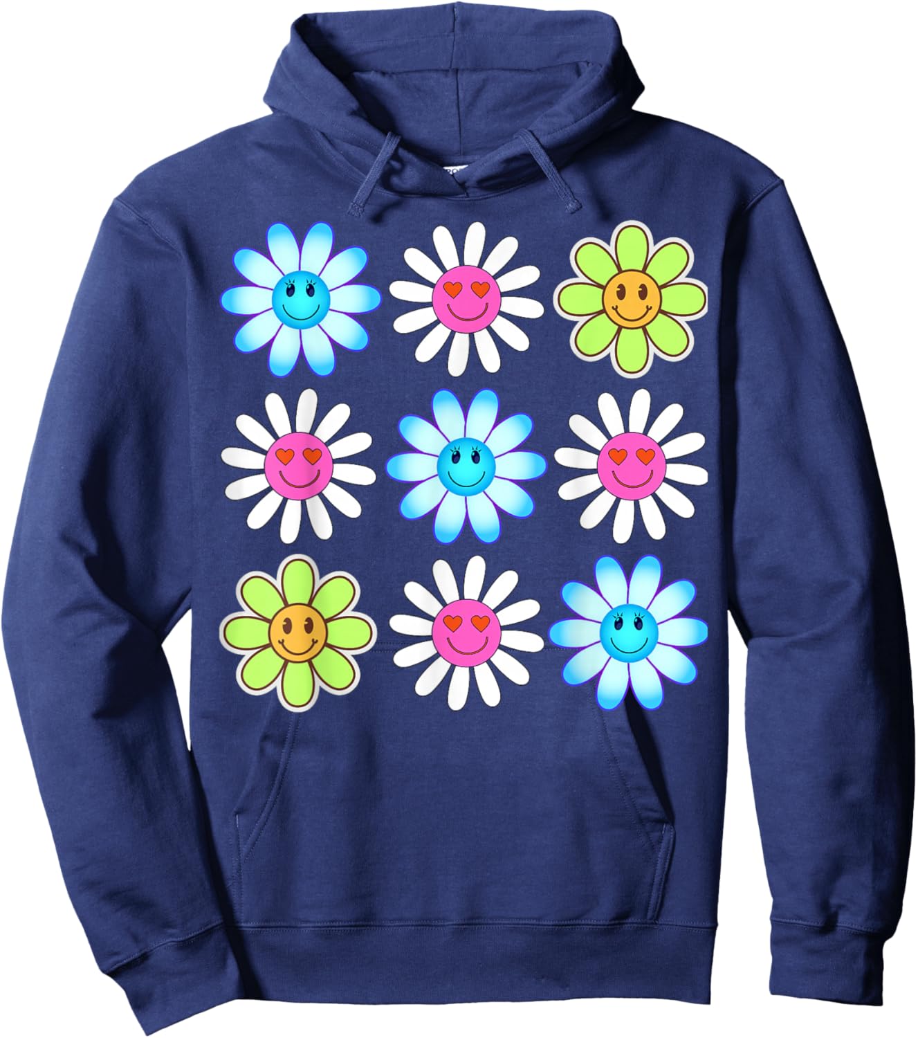 Hippie Retro Flower Power Kawaii Flowers Floral 60s 70s Hoodie - Hoodie | Navy