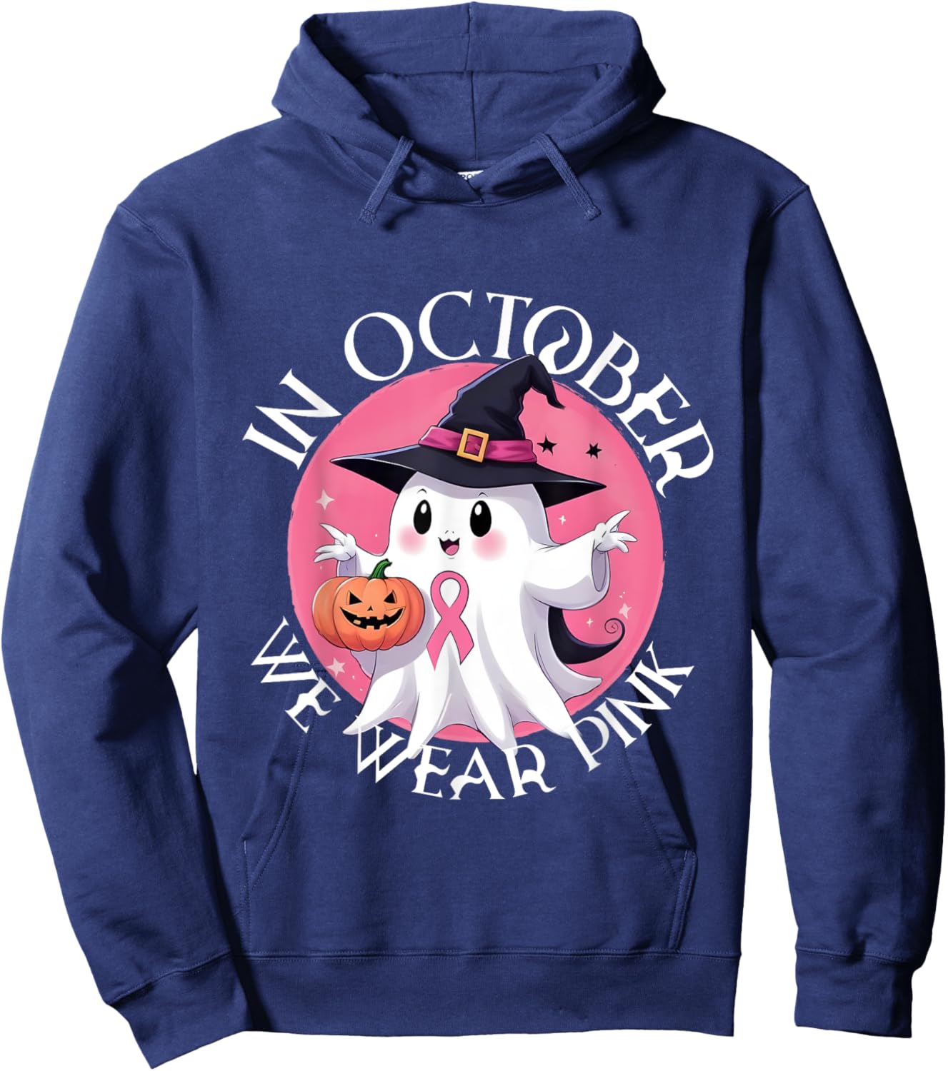 In October We Wear Pink Breast Cancer Halloween Hoodie - Hoodie | Navy