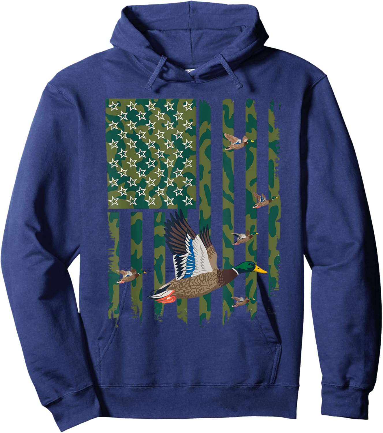 Camo Duck Hunting Shirt American Flag Hunting Gifts Men Boys Hoodie - Hoodie | Navy
