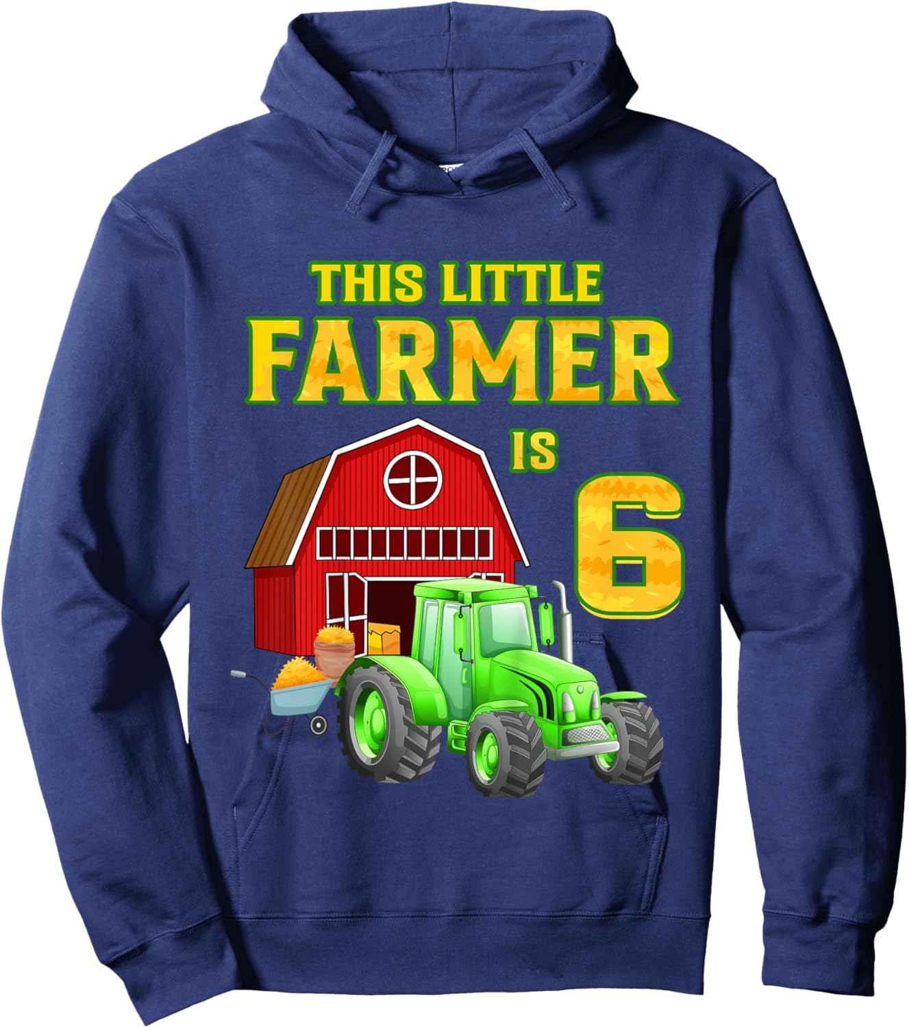Kids Green Farm Tractor 6th Birthday Party 6 Year Old Farmer Hoodie - Hoodie | Navy
