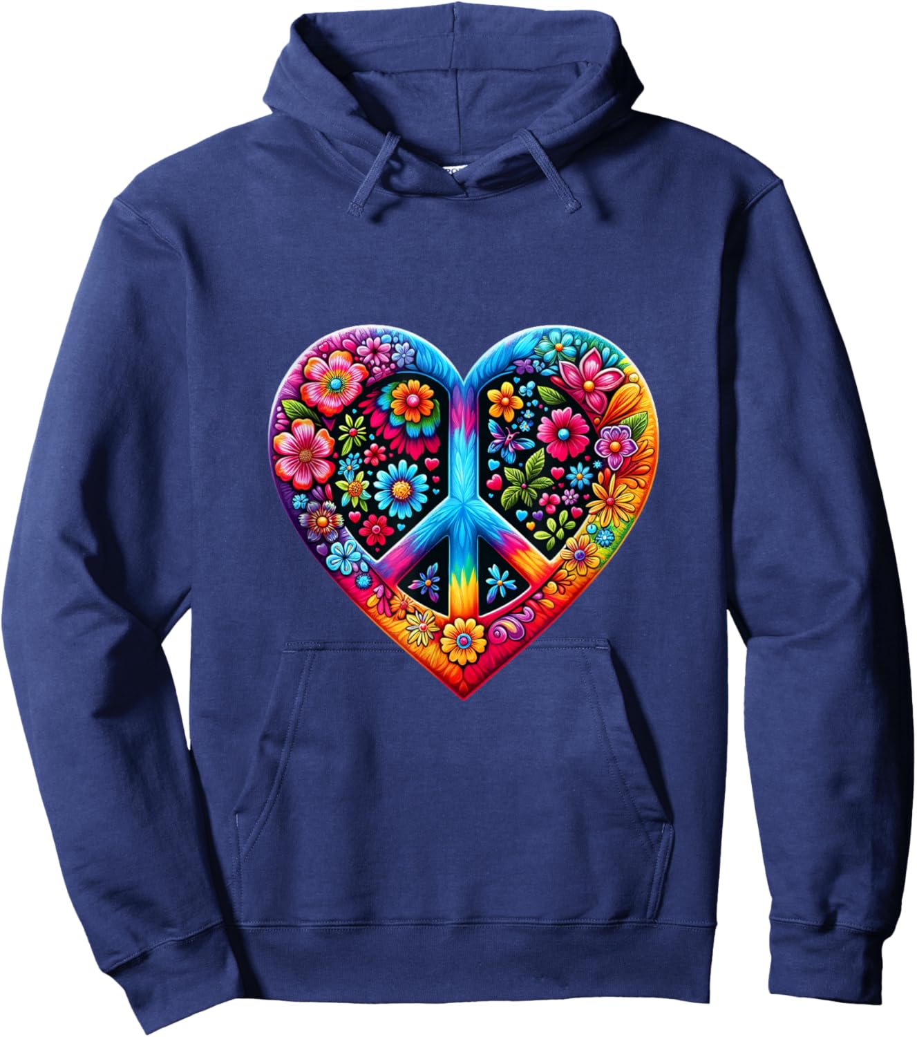 Love Peace Sign 60s 70s Groovy Hippie Flower Vintage Tie Dye Hoodie - Hoodie | Navy