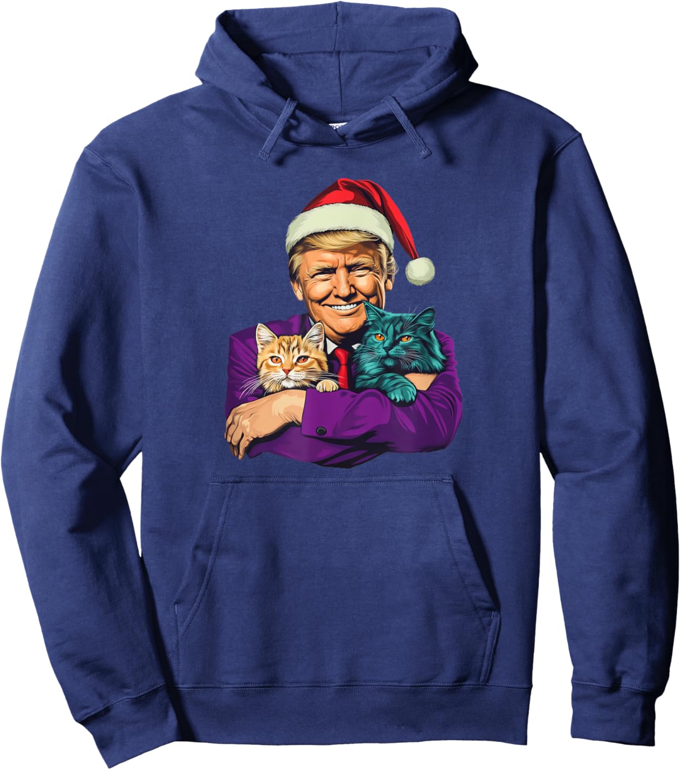 Trump Holding Cats Merry Christmas Festive Funny Hoodie - Hoodie | Navy