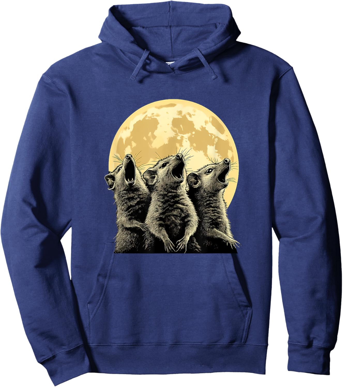 Three Possums Howling at the Moon - Funny 3 Opossum Howl Hoodie - Hoodie | Navy