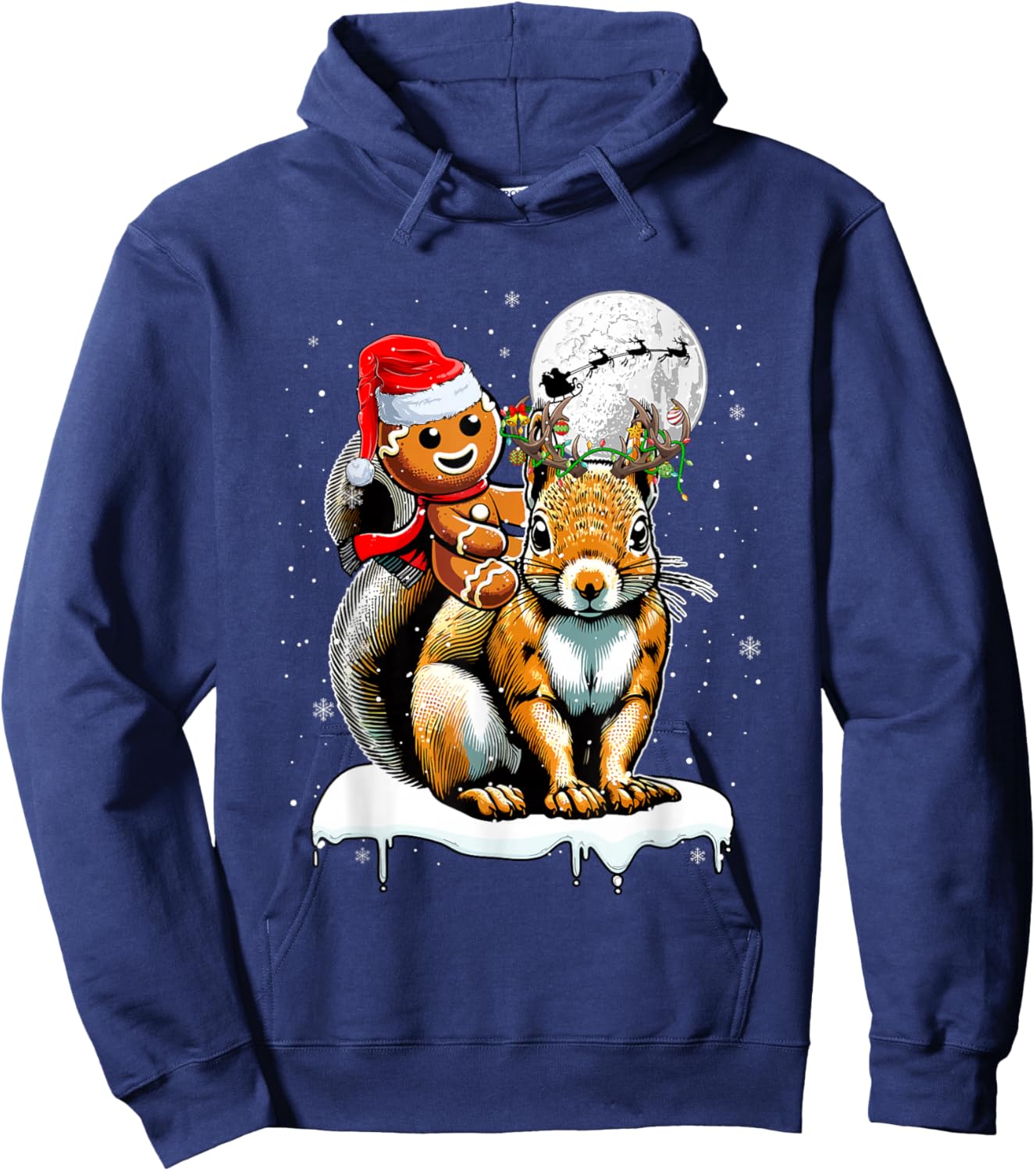 Santa Gingerbread Riding Squirrel Christmas Cookies Rodent Hoodie - Hoodie | Navy