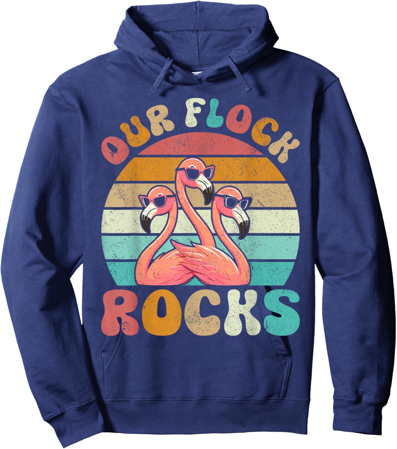 Our Flock Rocks Flamingo Matching Family Vacation Hoodie - Hoodie | Navy