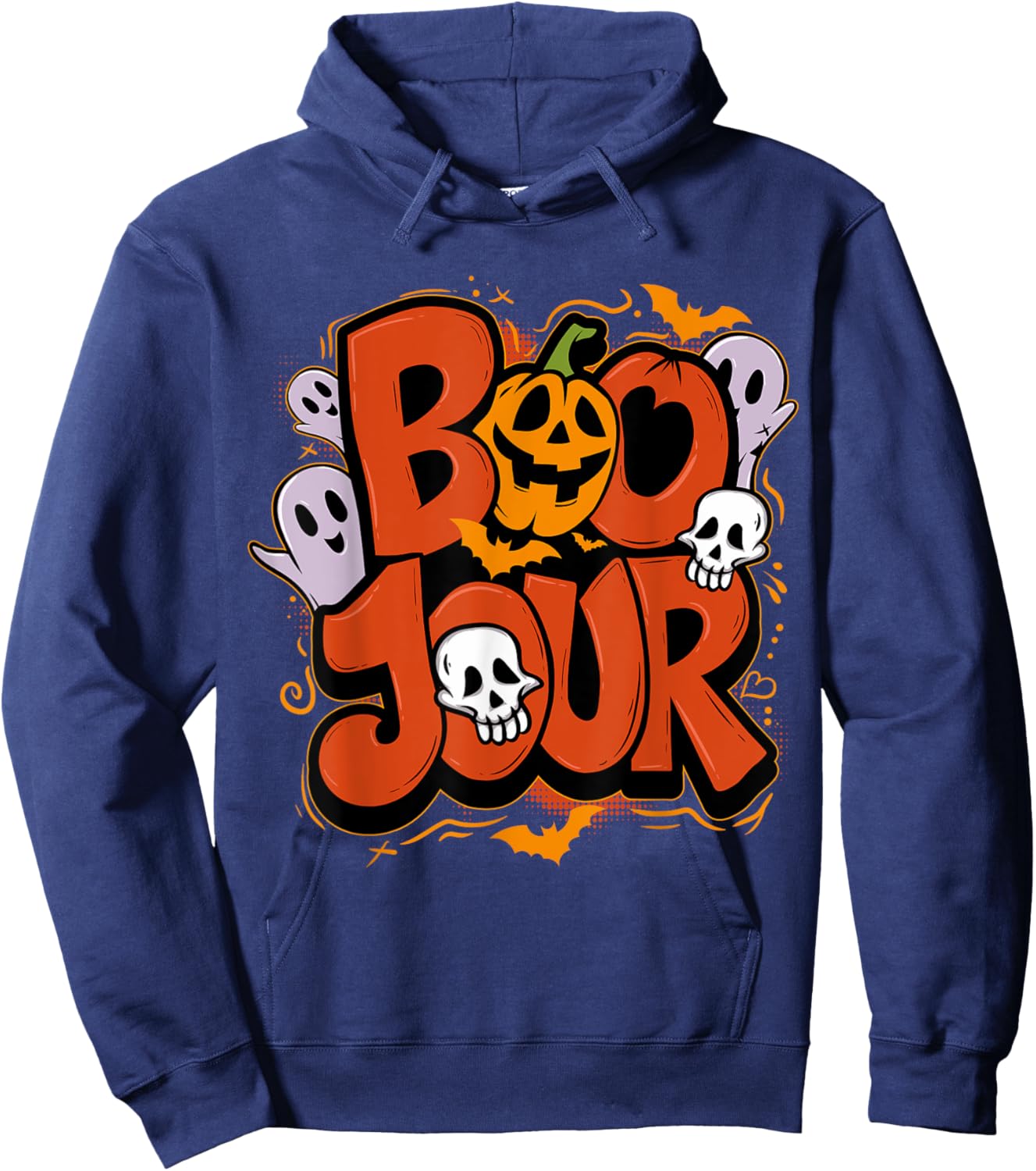 Boo Jour Ghost Halloween Celebrating Funny Groovy Hoodie - Hoodie | Navy