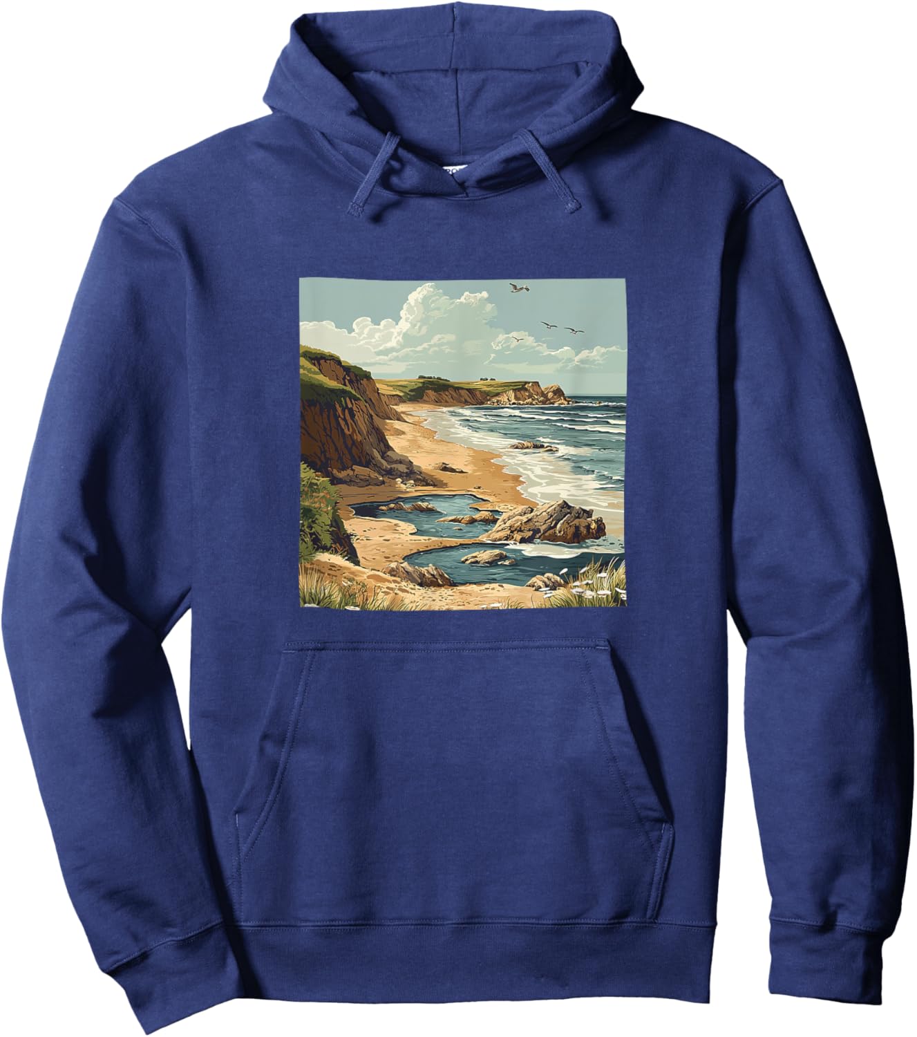 Beach With Tide Pools Vintage Vector Design Graphic Hoodie - Hoodie | Navy