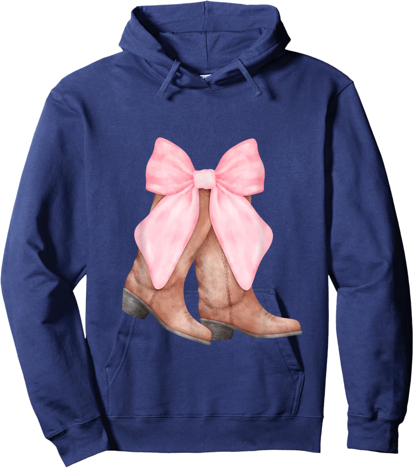 Coquette Pink Bow Cowboy Boots Girls Western Hoodie - Hoodie | Navy