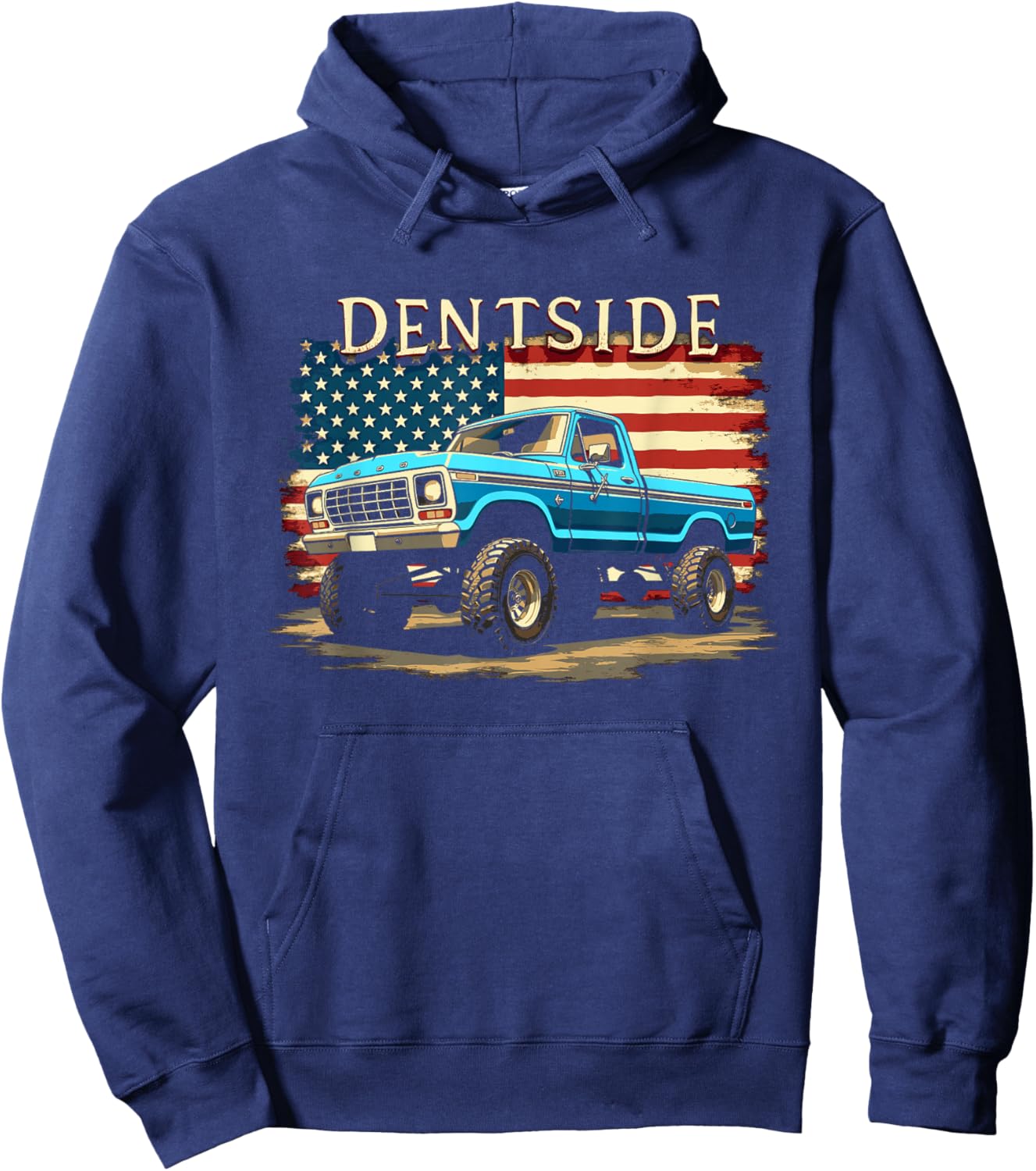 Dentside Classic Highboy truck American Flag Patriotic 4x4 Hoodie - Hoodie | Navy