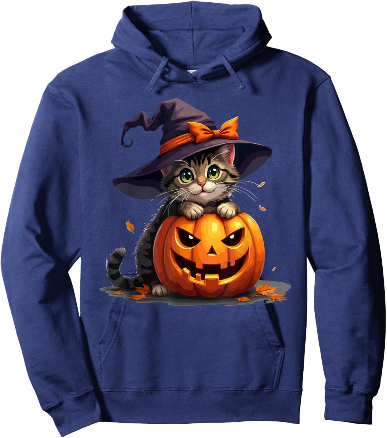 Funny Cute Cat in Pumpkin Halloween Witch Cats Lover Spooky Hoodie - Hoodie | Navy