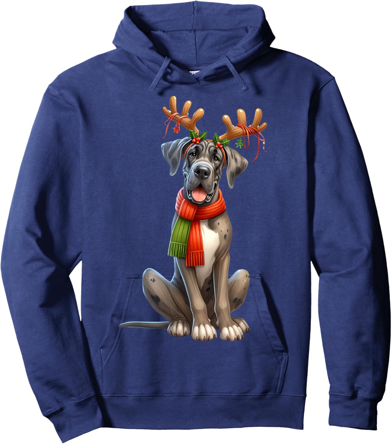 Great Dane Reindeer Santa Hat Xmas Lights Christmas Xmas Dog Hoodie - Hoodie | Navy