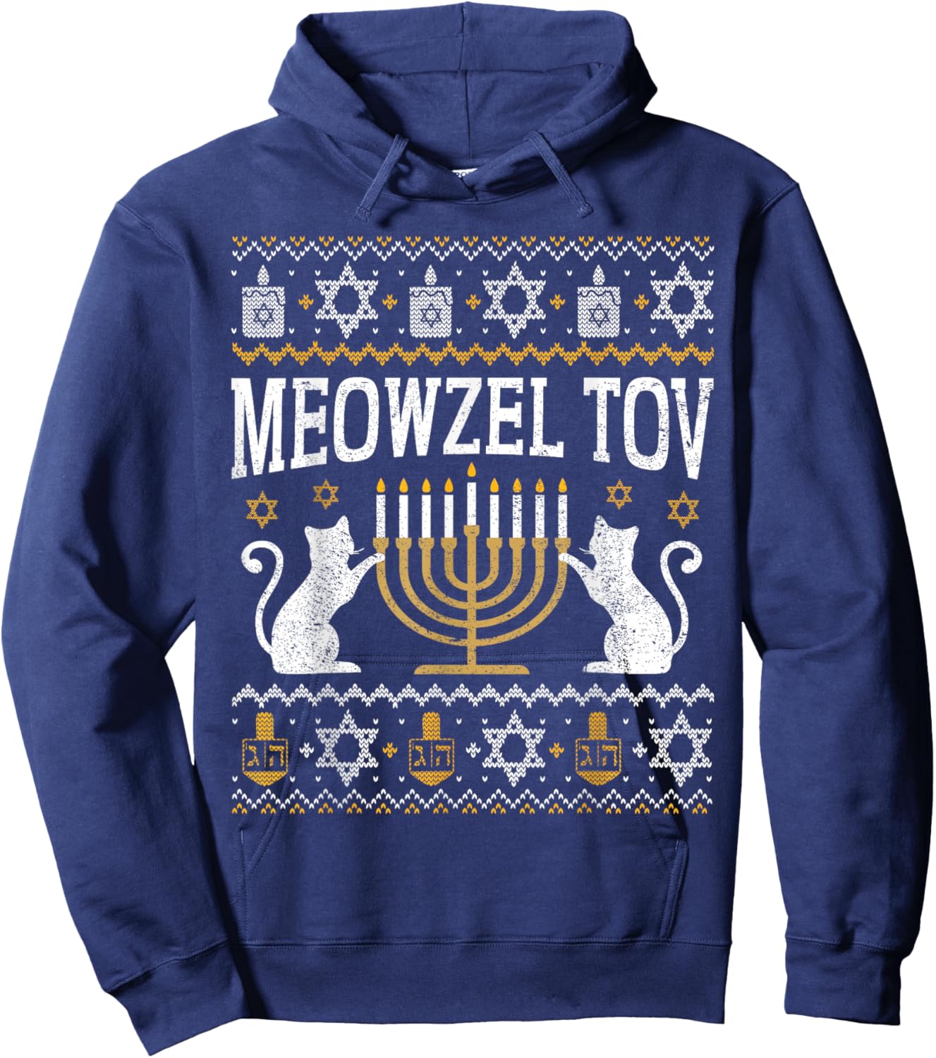 Meowzel tov ugly sweater for cat owner hanukkah or chanukah Men Women Girls Kids Hoodie - Hoodie | Navy