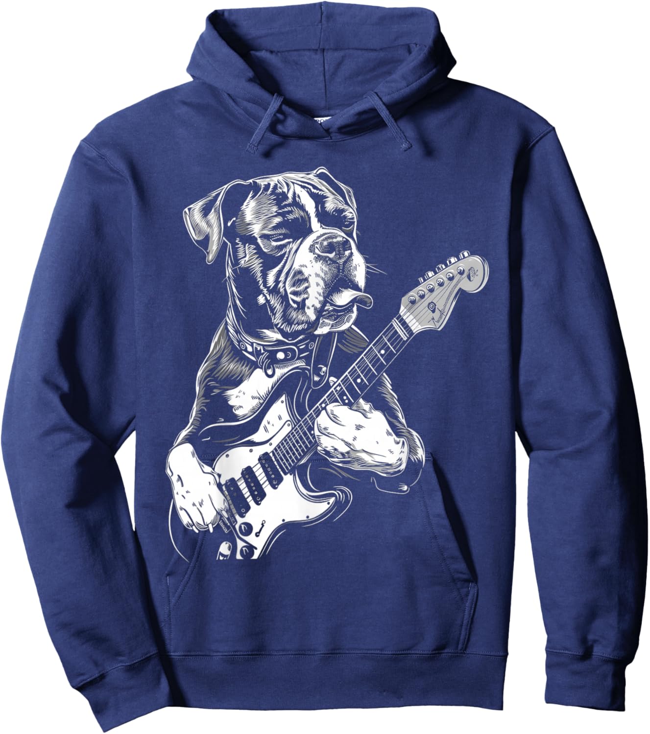 Funny Boxer Dog Playing Electric Guitar Rock Dog Dad Women Girls Kids Hoodie - Hoodie | Navy