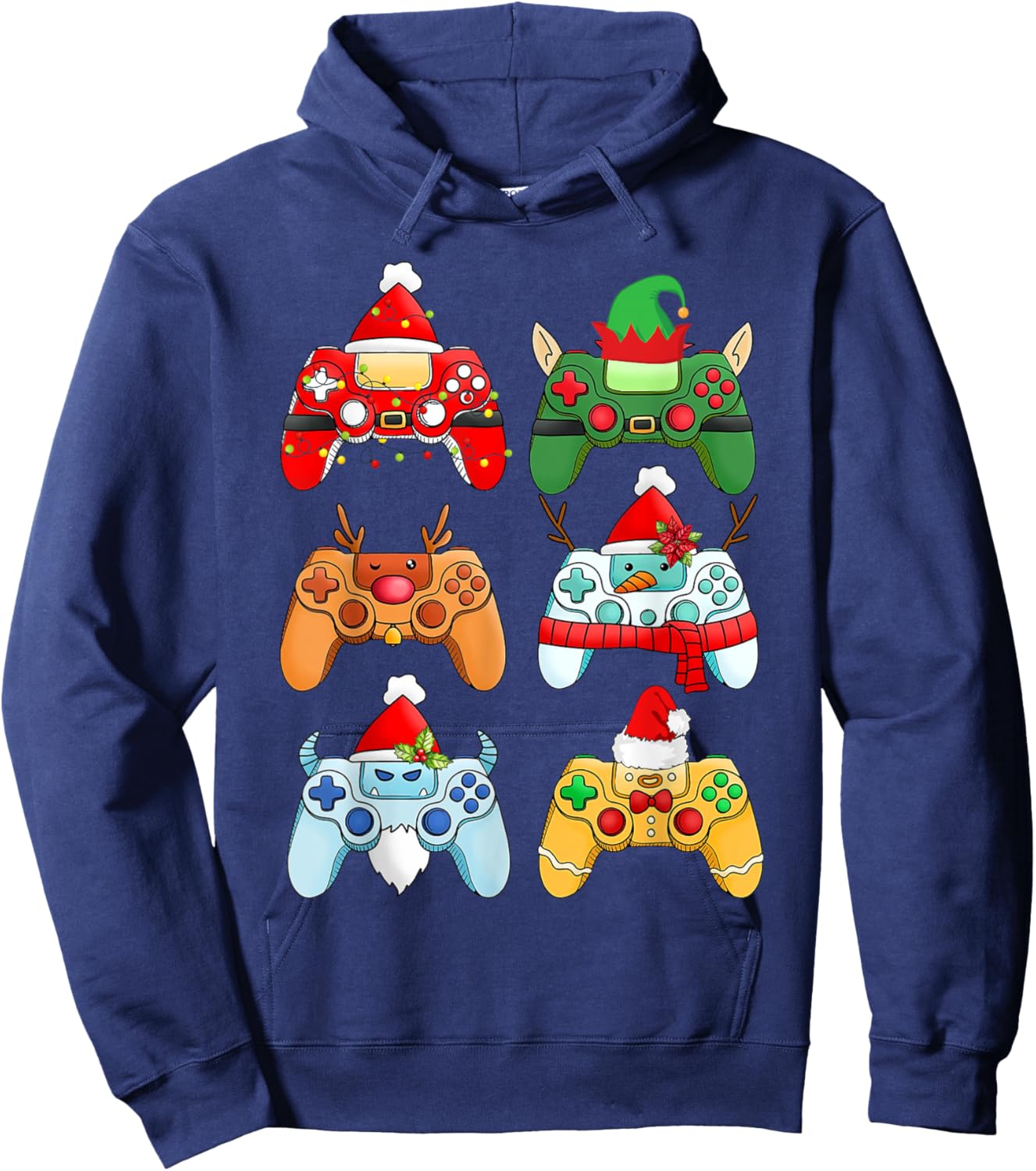 Video Game Christmas Controller Xmas Gamer Santa Hat Boys Hoodie - Hoodie | Navy