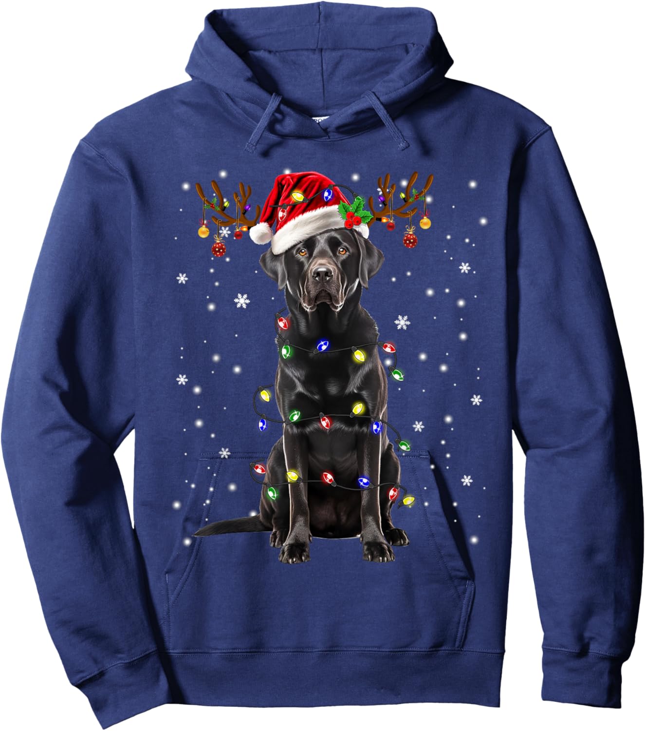 Black Lab Labrador Christmas Tree Light Pajama Dog Xmas Hoodie - Hoodie | Navy