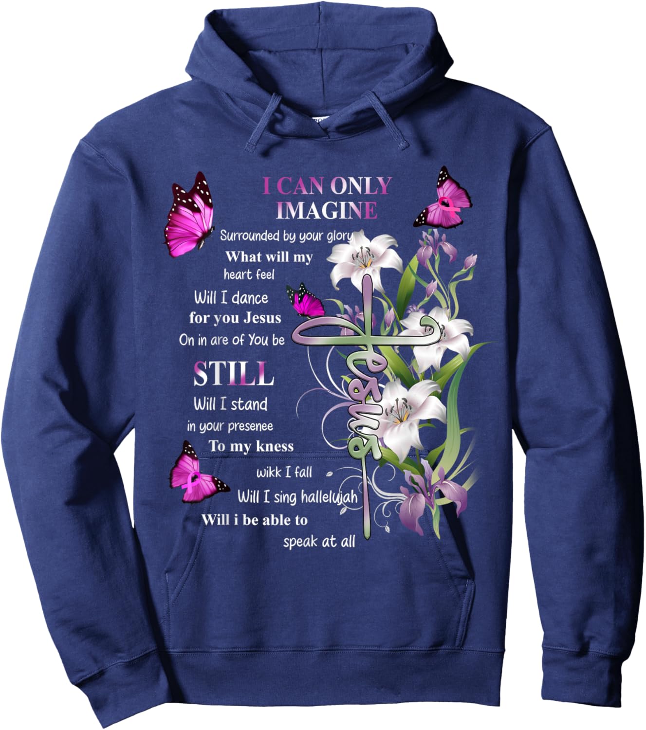 I Can Do All Things Through Christ Butterfly Art - Religious Hoodie - Hoodie | Navy