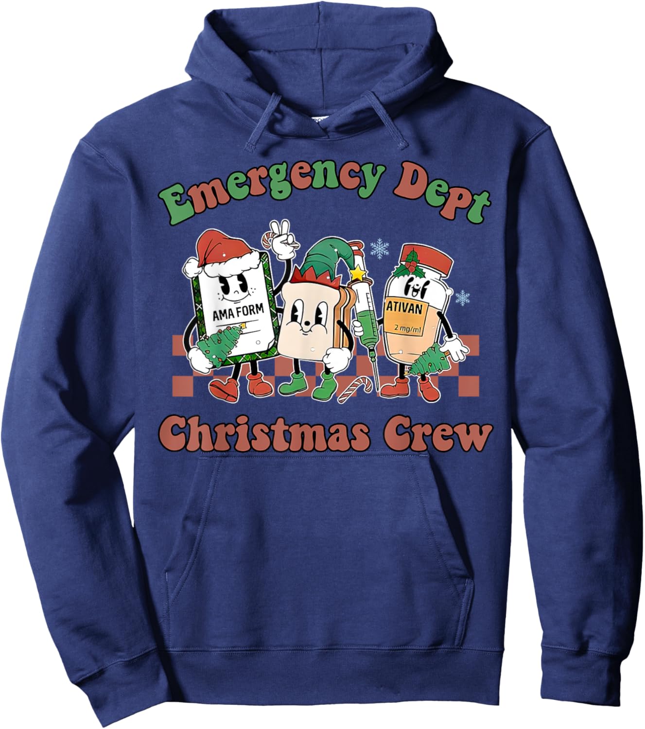 Emergency Department ER Nurse Christmas Outfit Adult Christmas/Winter Holidays Black X-Small Short Sleeve Christmas-themed Emergency Room Staff Hoodie - Hoodie | Navy