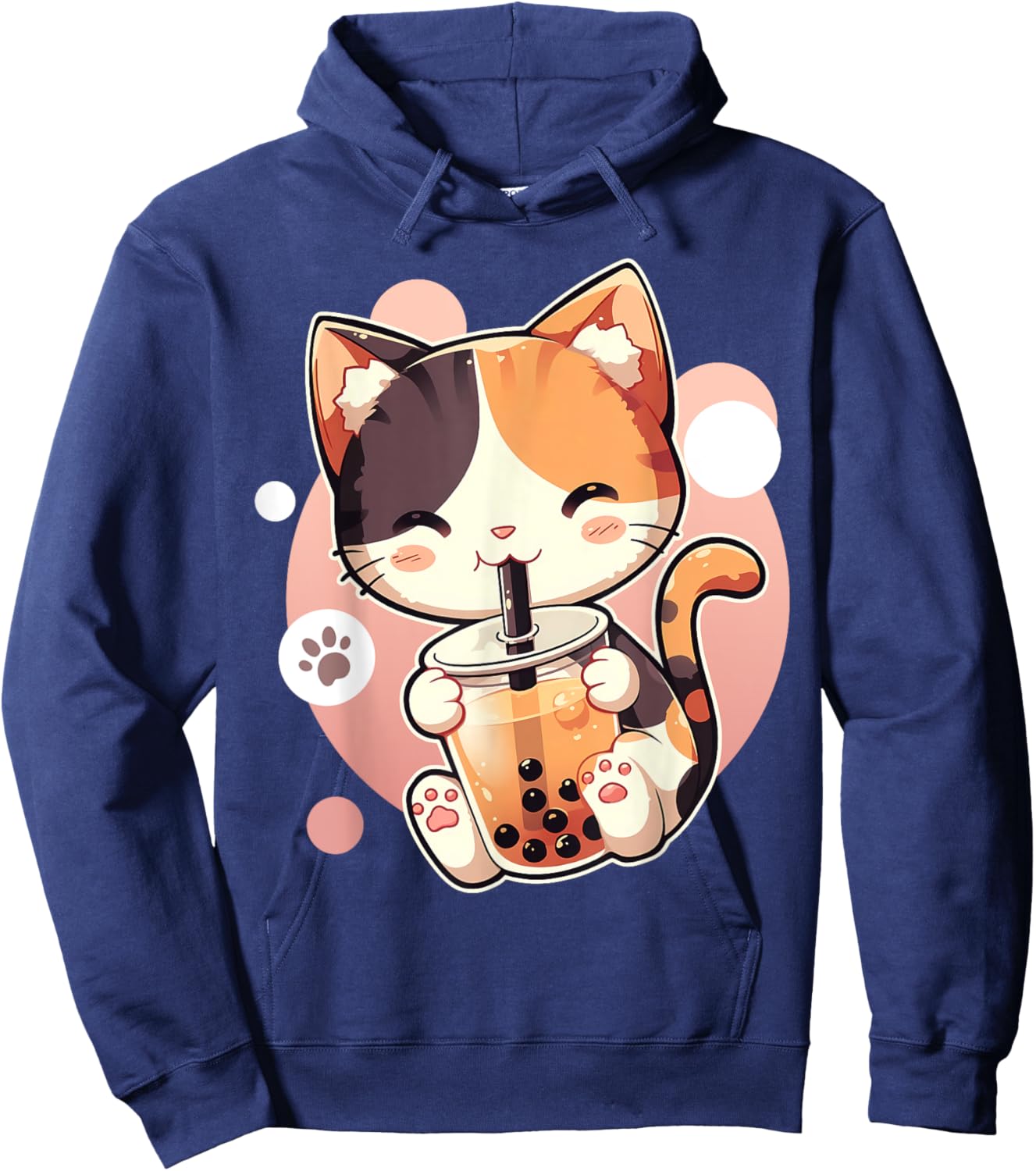 Cute Cat Drinking Boba Tea Bubble Tea Anime Kawaii Neko Women Kids Hoodie - Hoodie | Navy
