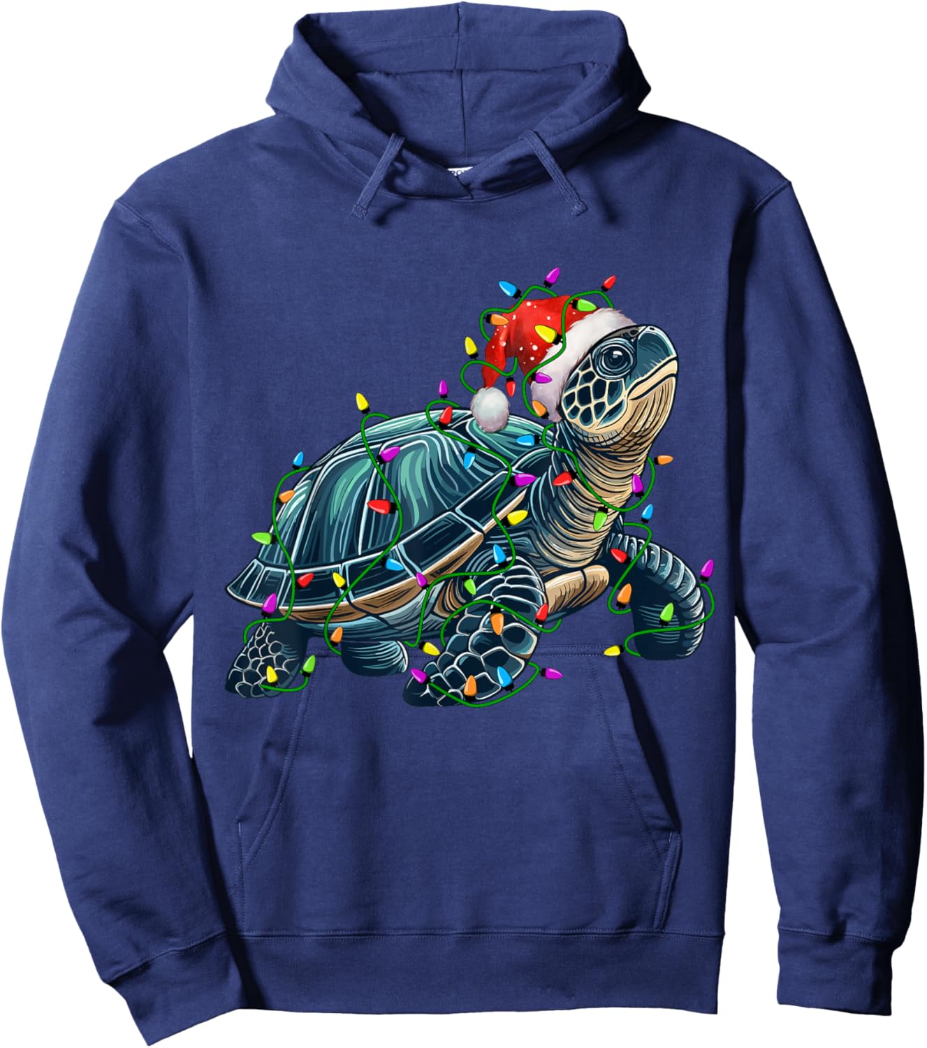 Turtle Santa Christmas Tree Lighting Xmas Funny Hoodie - Hoodie | Navy