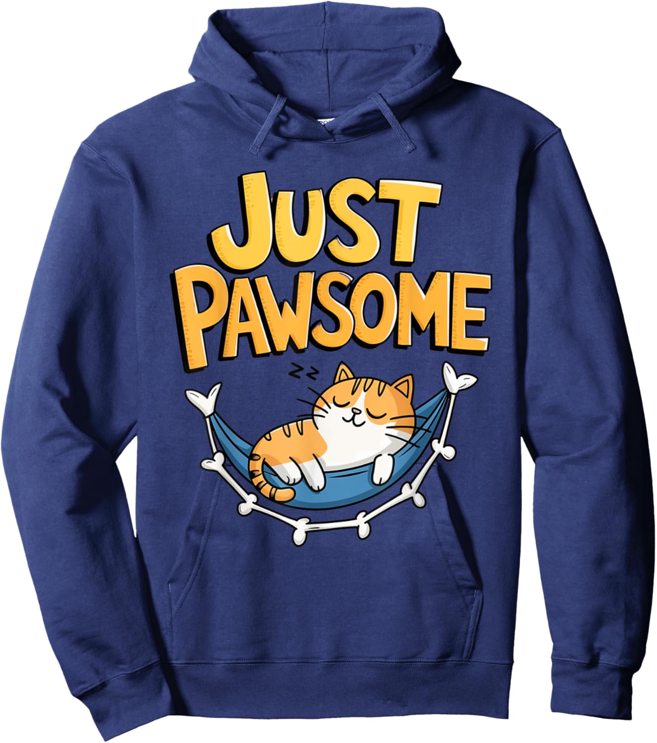 Cartoon Cat Lounging in Hammock Pawsome Hoodie - Hoodie | Navy