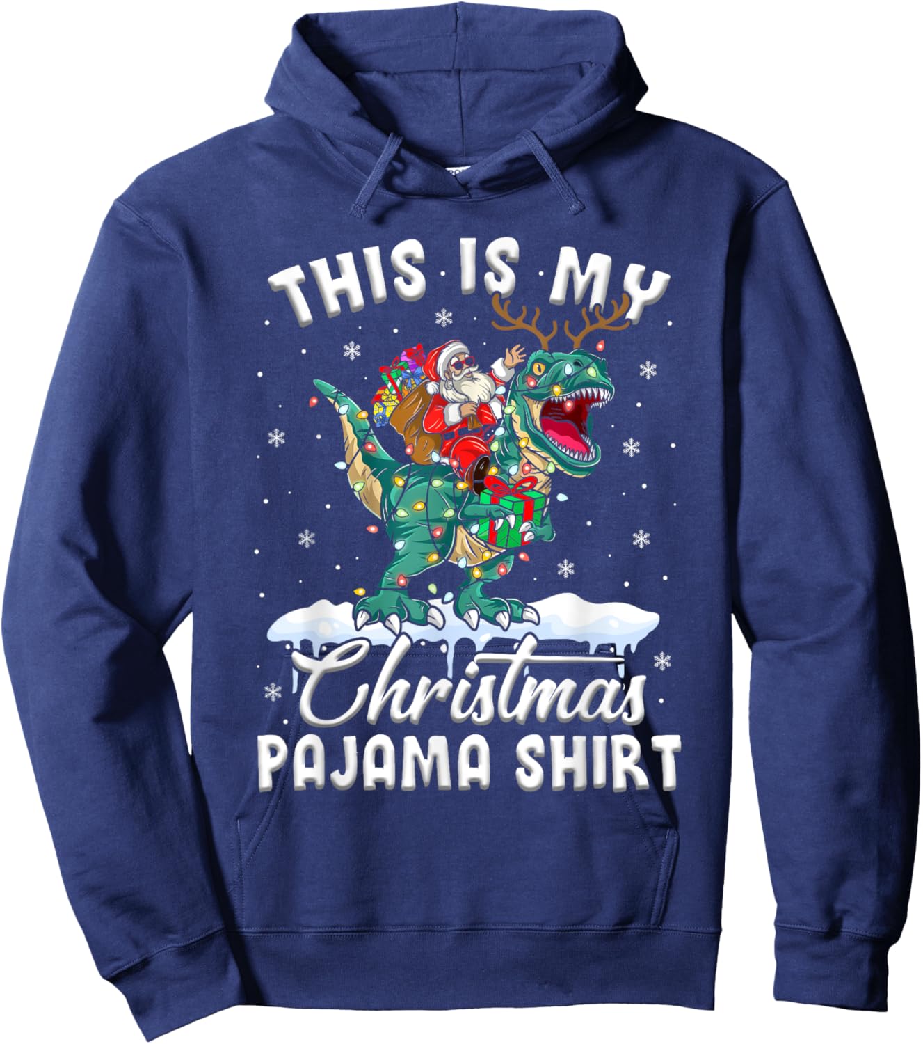 This Is My Christmas Pajama Shirt T-Rex Dinosaur Christmas Hoodie - Hoodie | Navy