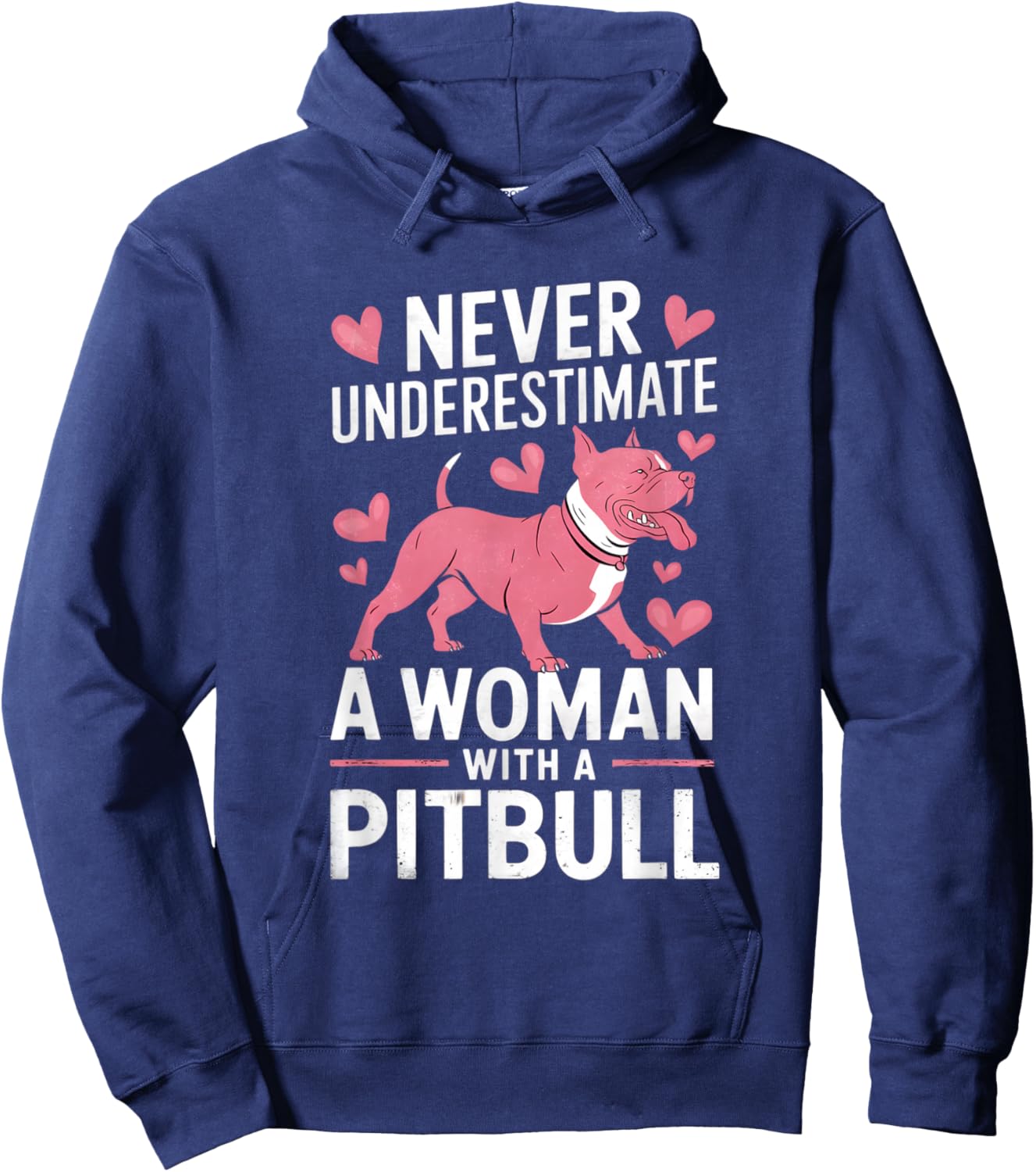 Never Underestimate A Woman With A Pitbull Funny Graphic Hoodie - Hoodie | Navy