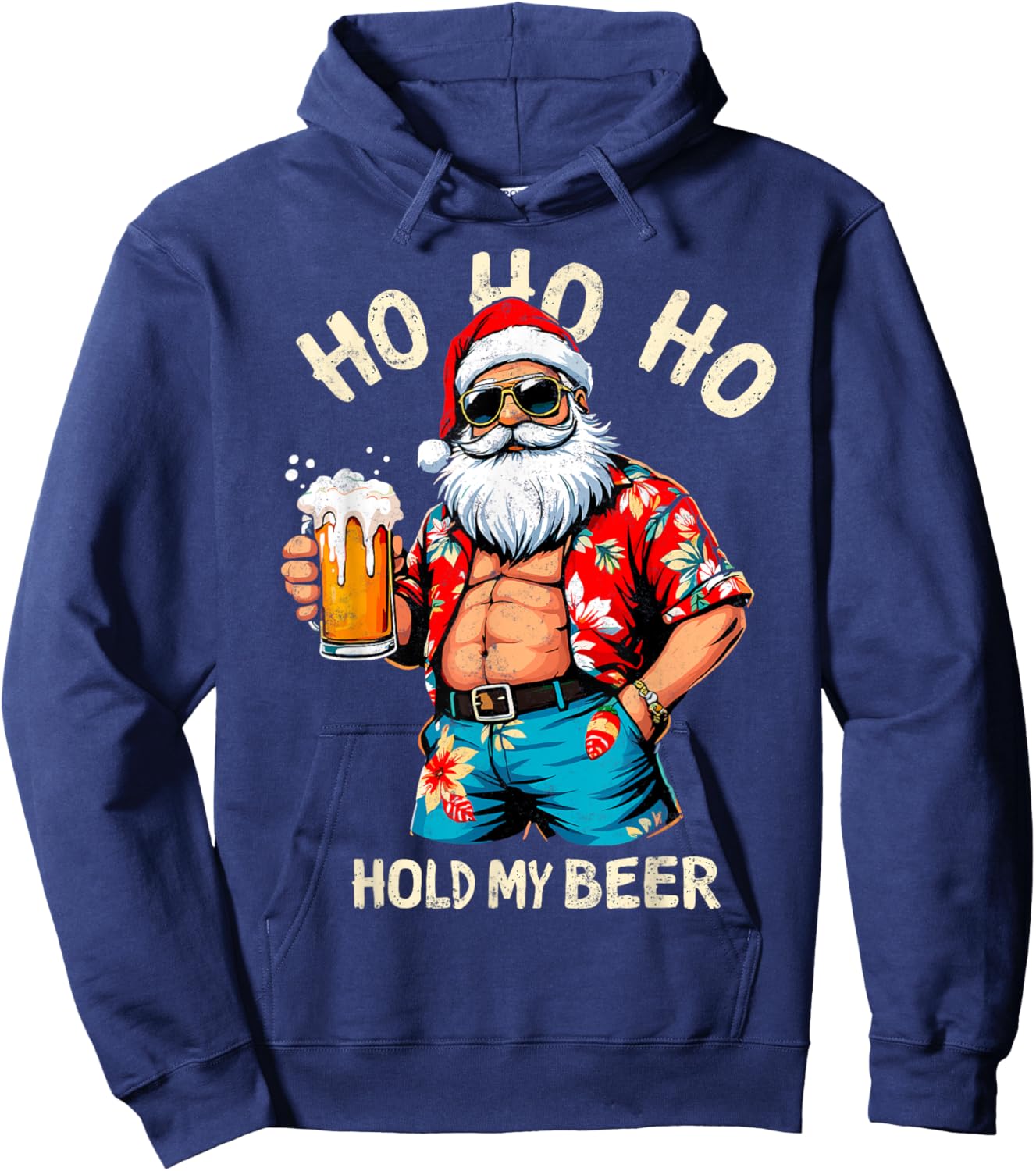 HO HO HO Hold My Beer Lover Drinker Santa Christmas Party Hoodie - Hoodie | Navy
