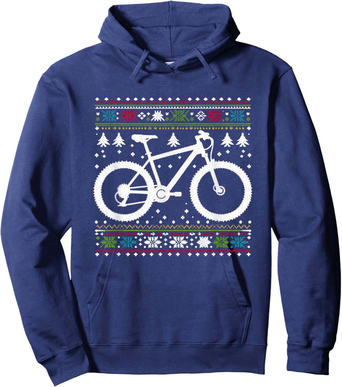 Mountain Bike - Vintage Biking Xmas Ugly Christmas Hoodie - Hoodie | Navy