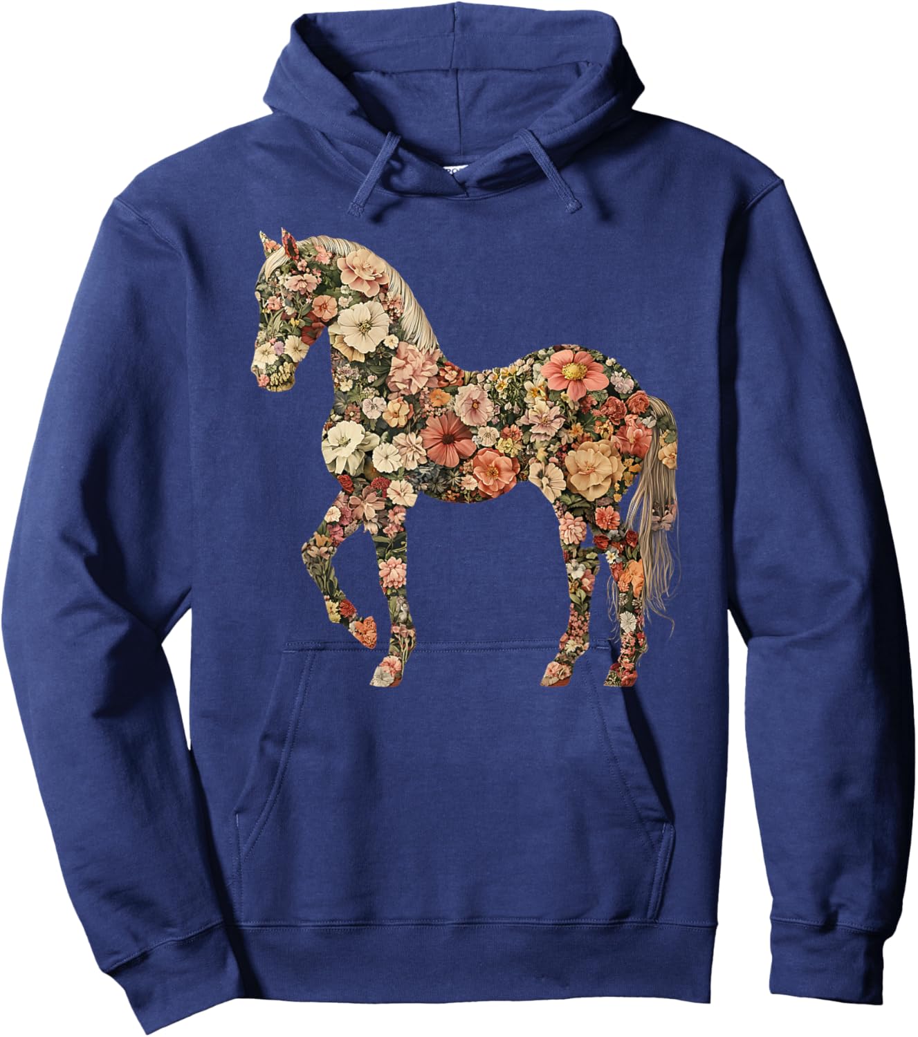 Horse Lover Gifts Floral Horse - Adults, Black, Small, Short Sleeve Hoodie - Hoodie | Navy