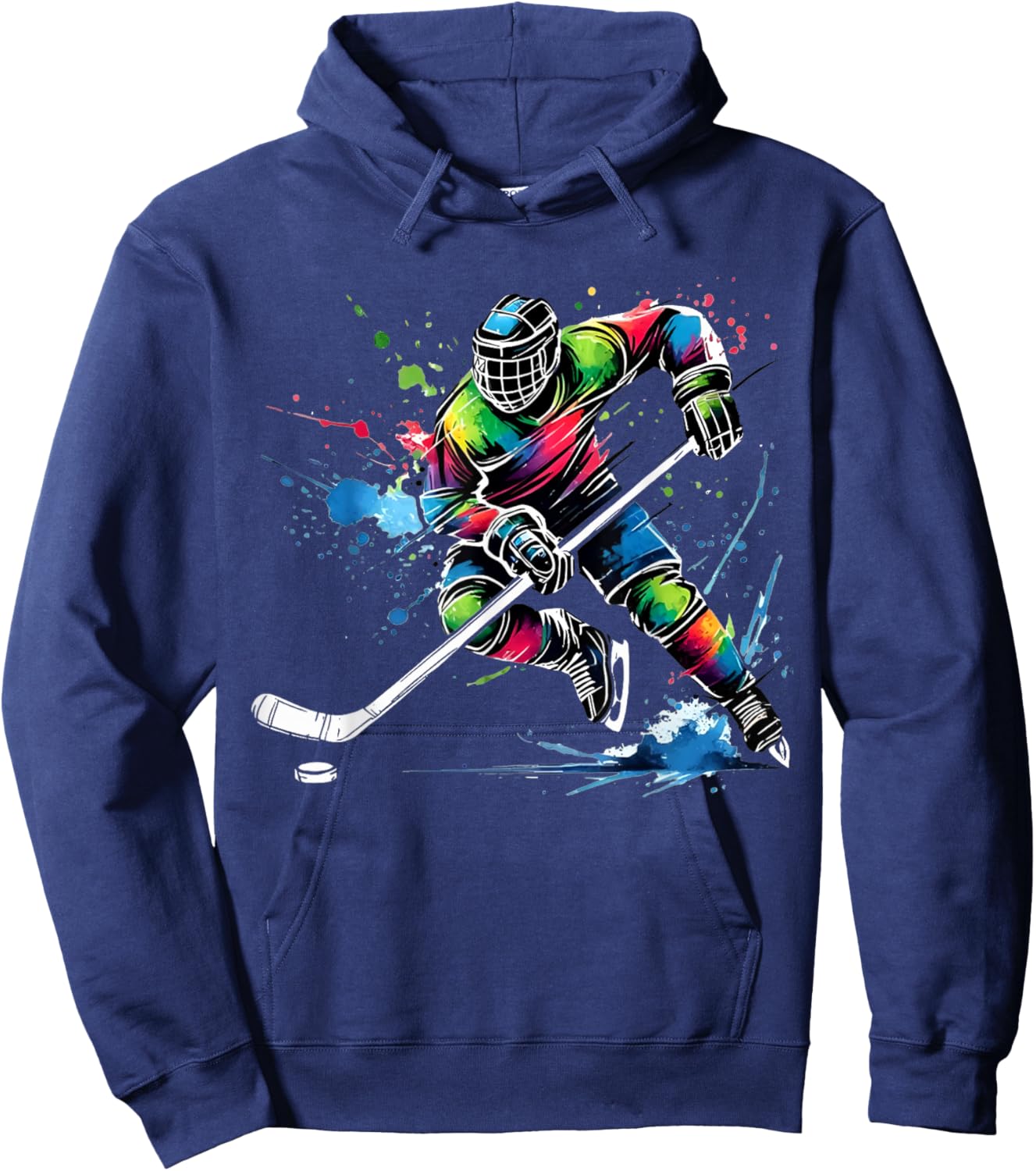 Colorful Ice Hockey Fan Player Tie Dye Color Splash Sports Hoodie - Hoodie | Navy