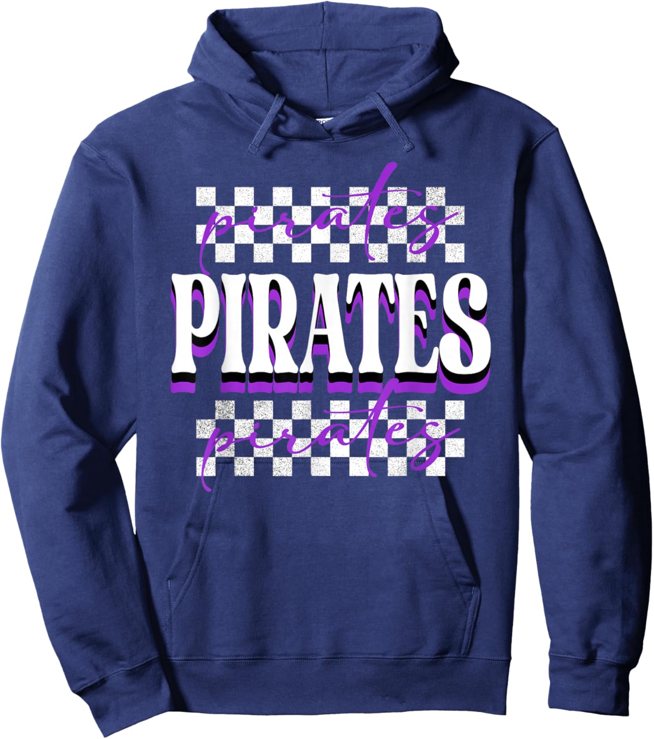 Pirates Checkered School Spirit Purple Pirate Pride Mascot Hoodie - Hoodie | Navy